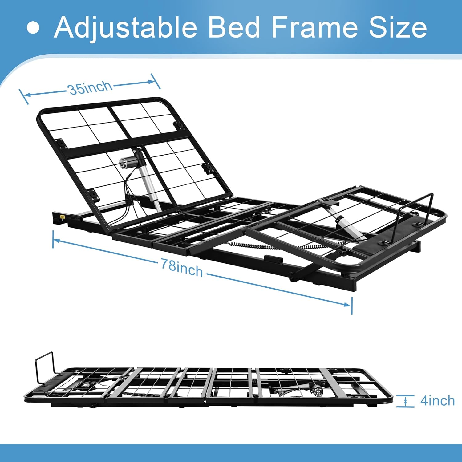 Twin XL Adjustable Bed Frame Without Legs for Rv Platform Storage Bed | Zero Clearance Head & Foot Electric Lift Recline