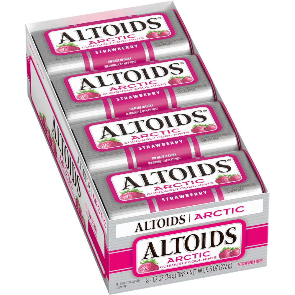ALTOIDS Arctic Wintergreen Breath Mints Sugar Free Hard Candy Bulk, 1.2 oz Tin (8 Pack)