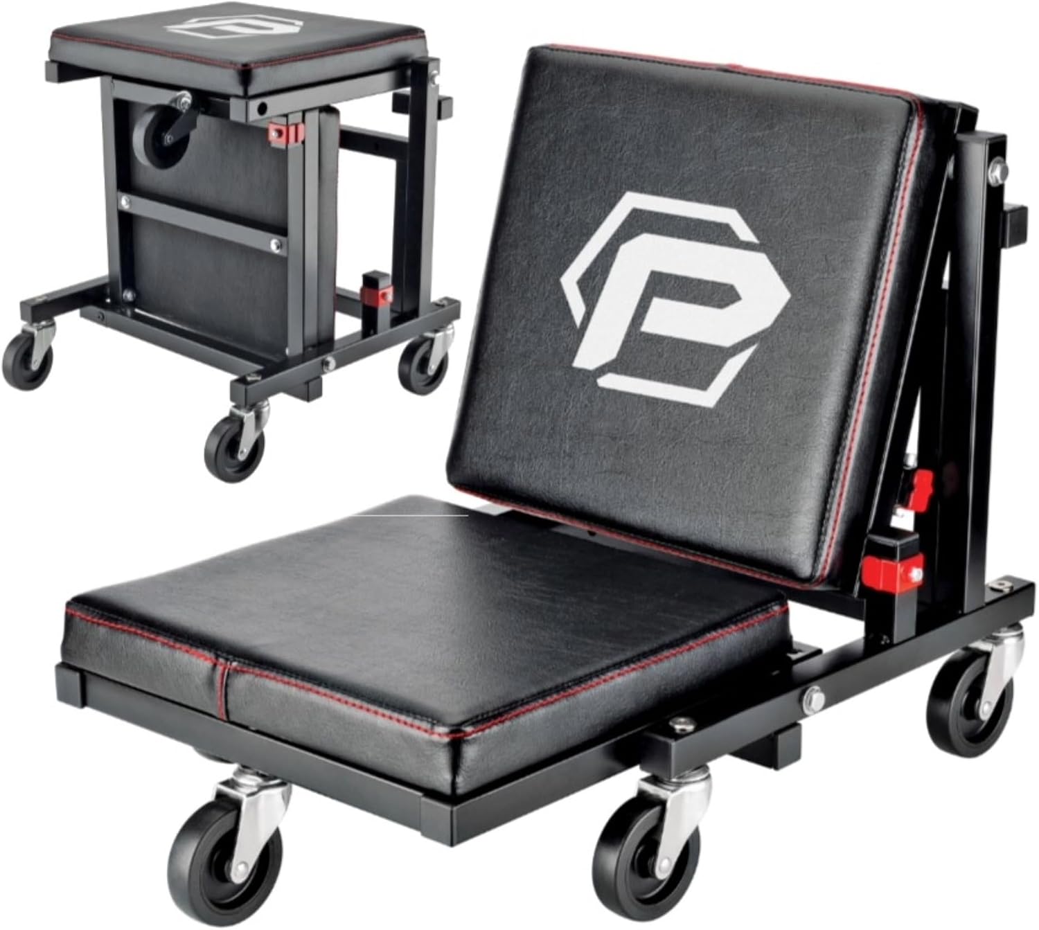 Powerbuilt 2-in-1 Rolling Creeper Seat Converts from High to Low Roller Seat, Fast, Tool-Free Conversion, Garage, Shop, Brake Jobs, Washing, Detailing
