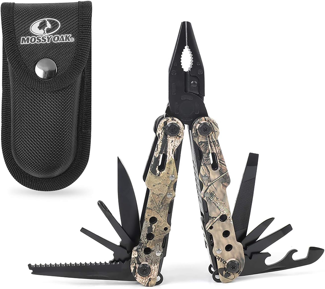 MOSSY OAK 13 in 1 Multi-tool - Multi Function Pliers | Folding Pocket Tool with Sheath, Camo - Portable Pocket Knife for Outdoors, Survival, Camping