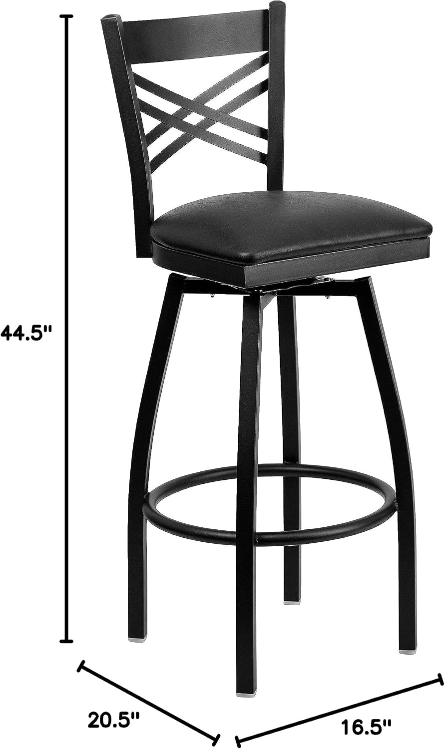 Flash Furniture Hercules Series "X" Back Metal Restaurant Barstool, Modern Upholstered Armless Bar Height Chair for Restaurants and Kitchens, Black | X Back Style, Vinyl Upholstery, Durable Construction, Commercial Use