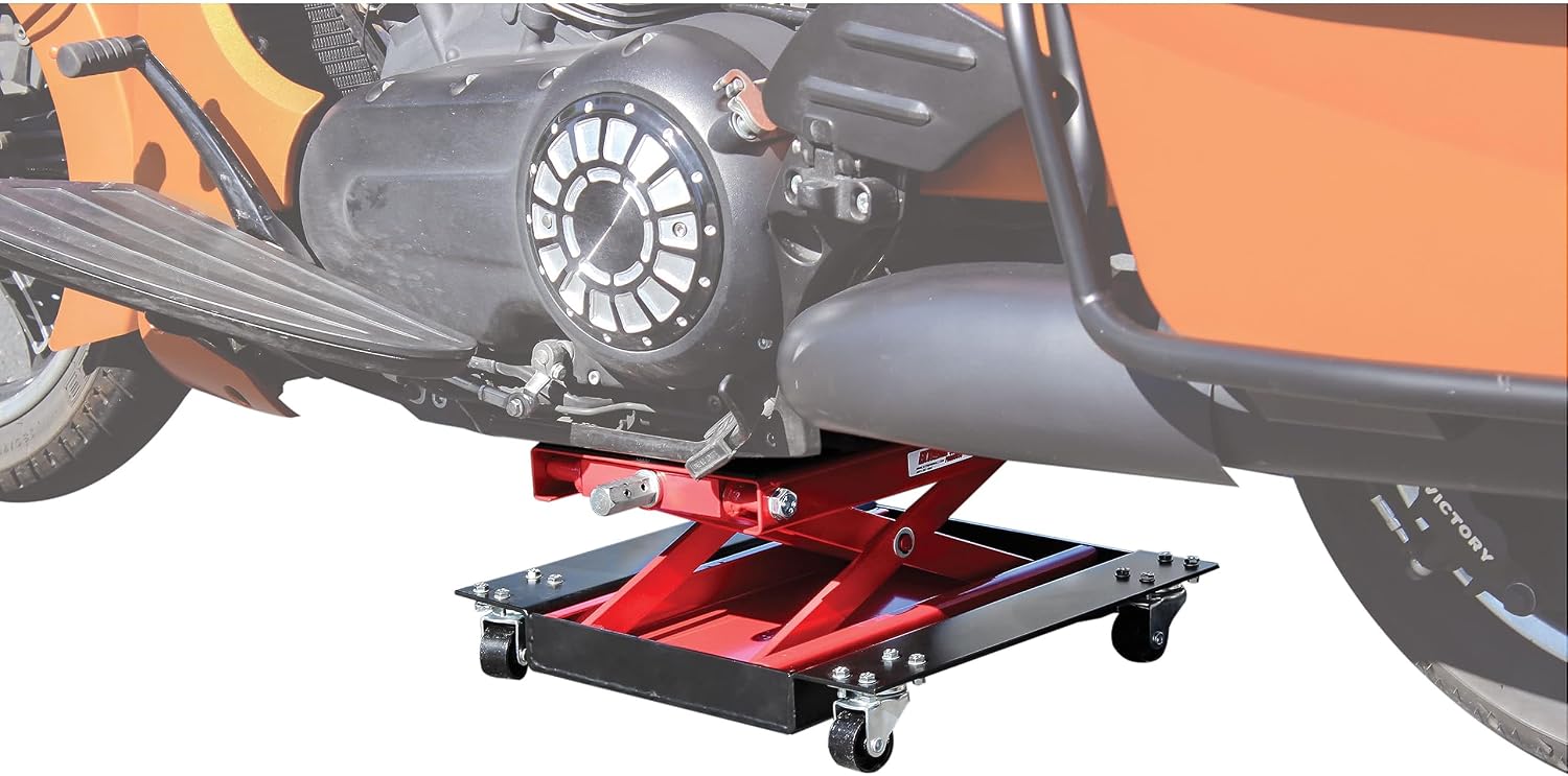 Extreme Max 5001.5059 Wide Motorcycle Scissor Jack with Dolly - 1100 lbs.