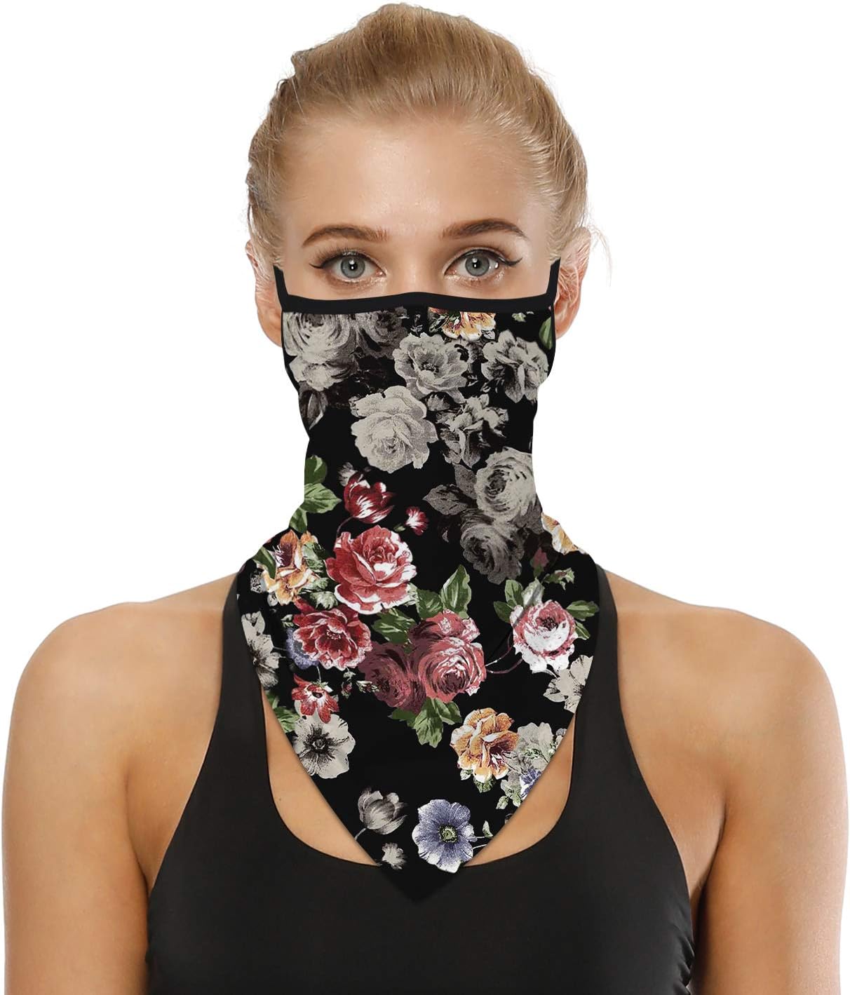 YAYOUREL Neck Gaiter Face Mask Bandanas for Men Women UV Face Scarf Cover Ear Loop Hole Facemask for Fishing Running Cycling