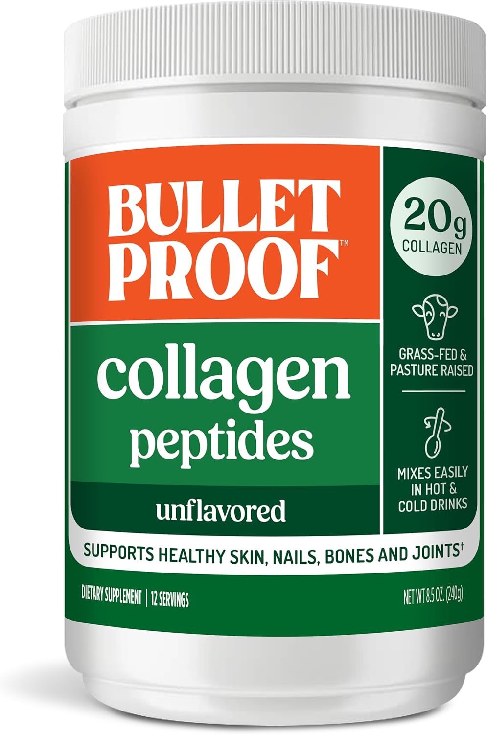 Bulletproof Unflavored Collagen Peptides Protein Powder, 17.6 oz | 20g Grass-Fed Pasture-Raised Collagen Protein and Amino Acids for Skin, Bones and Joints