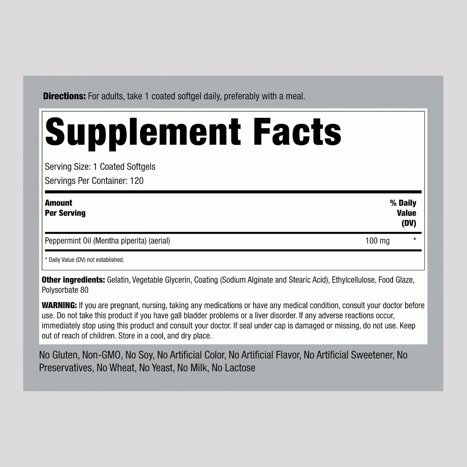 Piping Rock Peppermint Oil Softgel Capsules | 100mg | 120 Pills