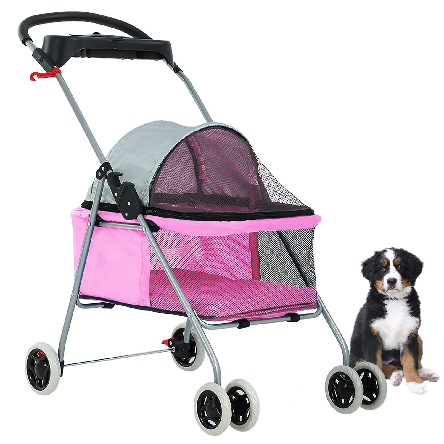 Pet Stroller 4 Wheels Posh Folding Waterproof Portable Travel Cat Dog Stroller with Cup Holder,Blue