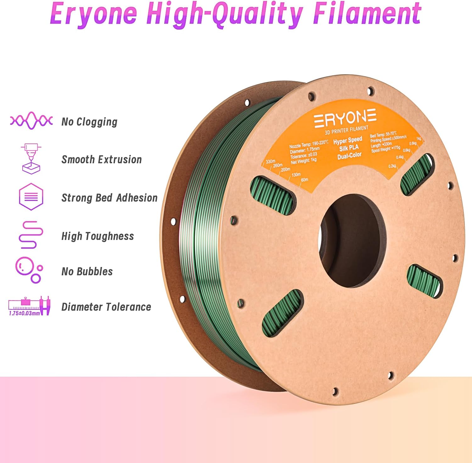 ERYONE Silk Filament PLA+ 1.75mm Upgraded Shiny 3D Printer Filament, Gloss Finish, Fit Most FDM Printer Stable Printing,1kg (2.2LBS)/Spool, Silver