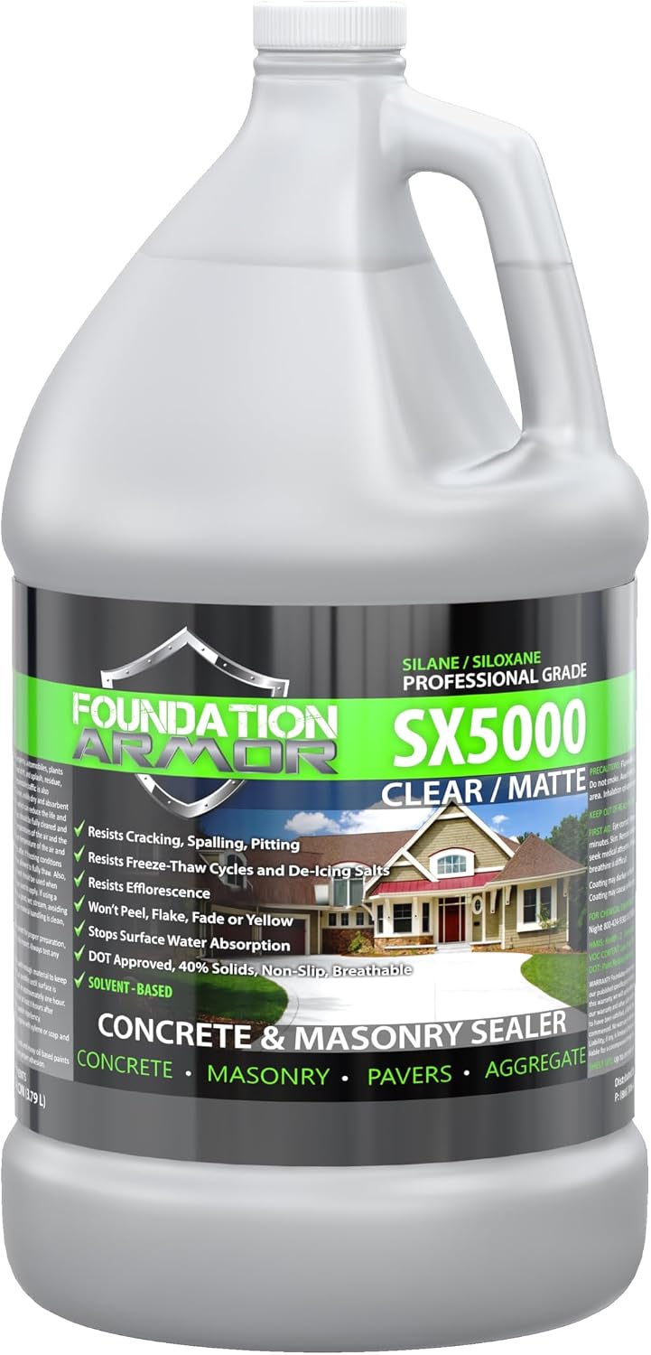 Armor SX5000 Natural-Look Penetrating Solvent-Based Silane Siloxane Concrete Sealer for Concrete, Brick, Pavers, and Natural Stone - 1 Gallon