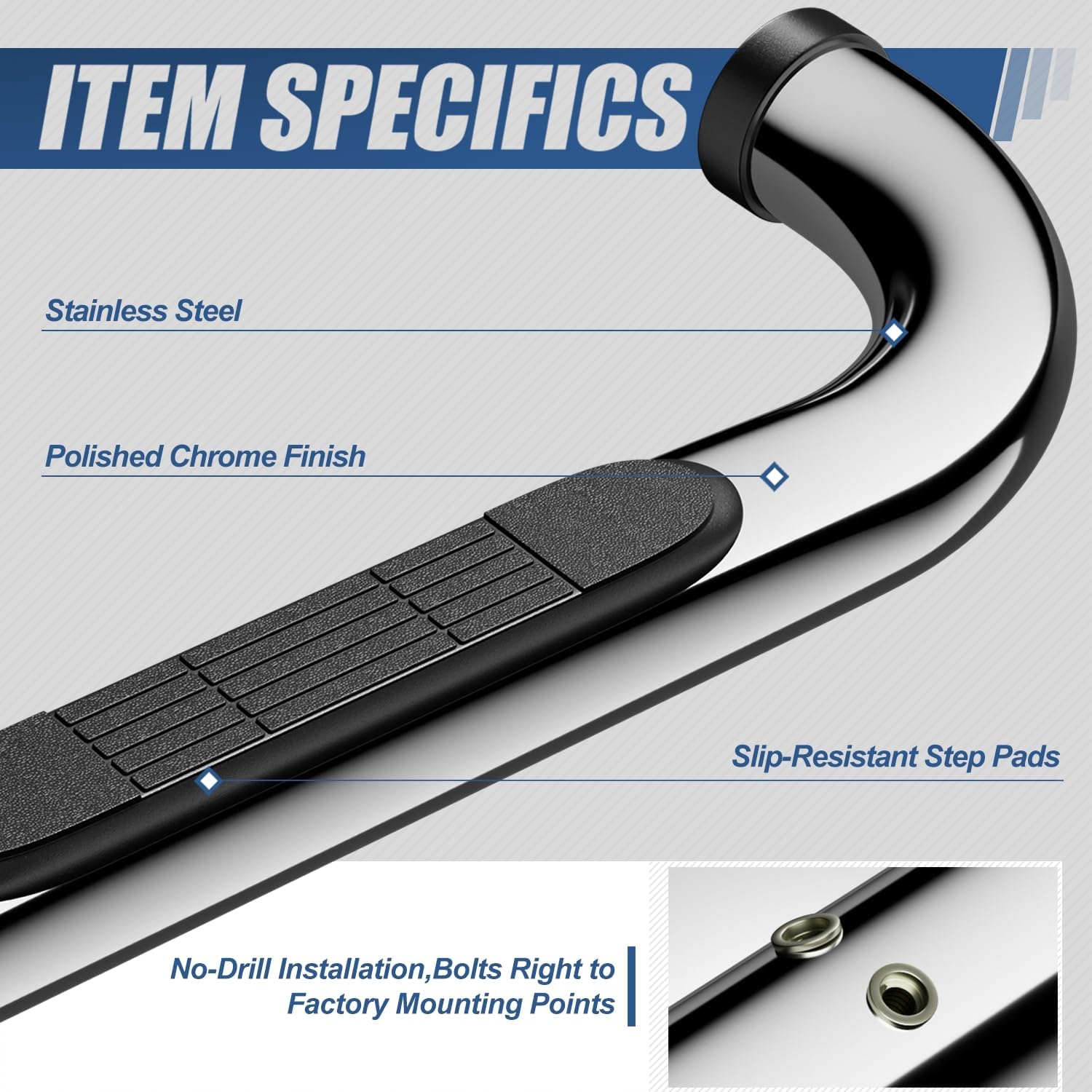 Auto Dynasty Running Board for 1999-2019 Silverado 1500-3500HD Extended Cab | 3" Stainless Steel Step Bars Fits For 99-19 Silverado Sierra 1500