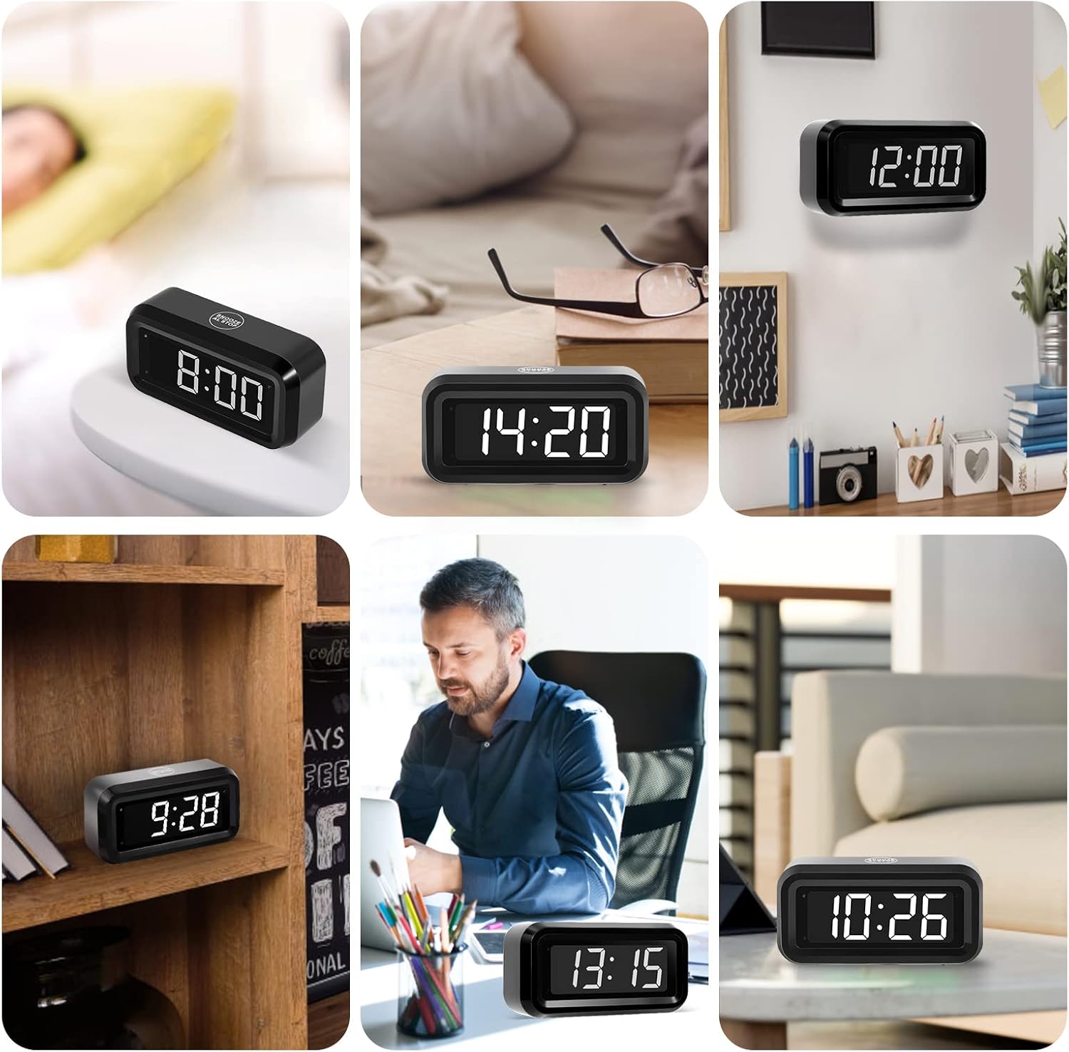 Digital Alarm Clock Battery Operated with LED Display for Bedrooms, Long Battery Life for 12 Months, 3 Brightness Adjustable, 12/24 Hour, Snooze, Black Case with Red Digits