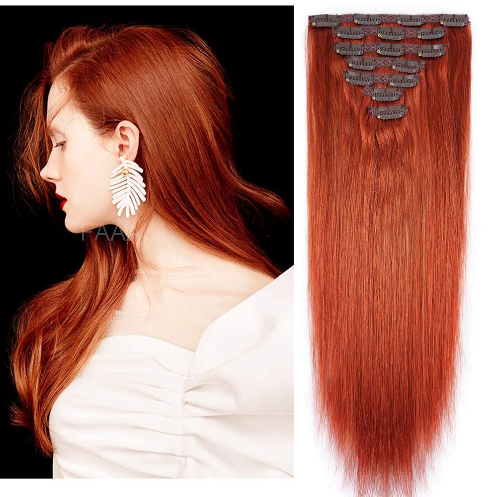 22" Clip in Human Hair Extensions Full Head 200g 10 Pieces 22 Clips Light Brown Double Weft Brazilian Real Remy Hair Extensions Thick Straight (22"