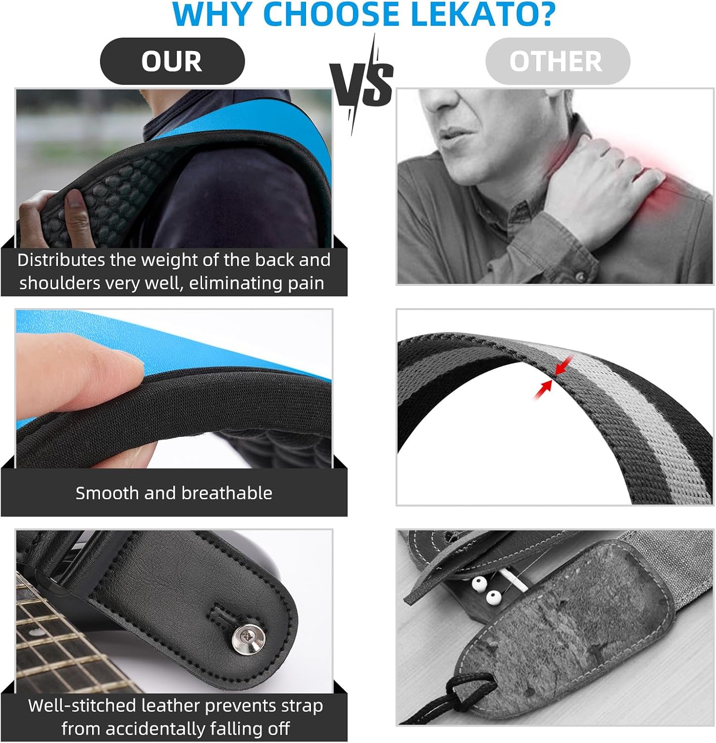 LEKATO Guitar Straps for Electric Guitar Bass