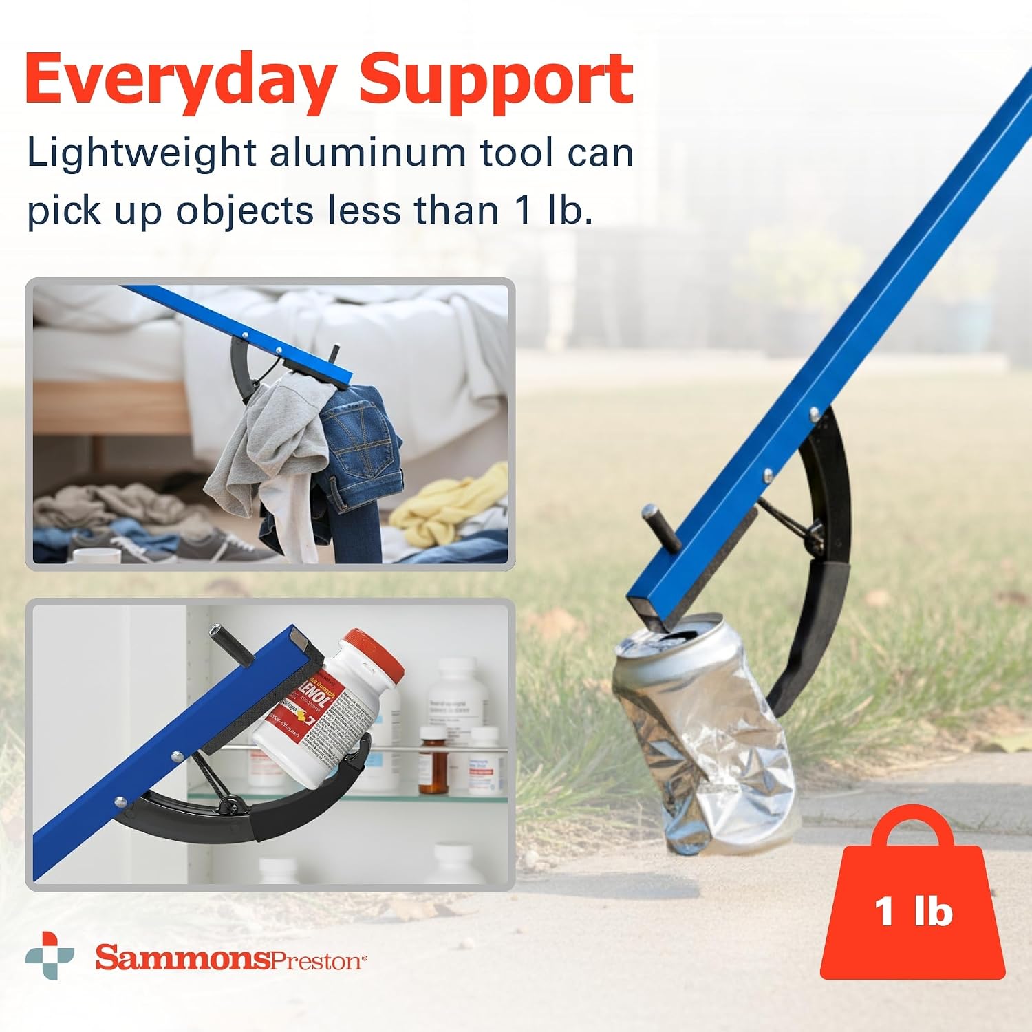 Sammons Preston Reacher, 32" Grabber Tool for Seniors, Magnetic Tip, Silver | Lightweight grabber reacher tool with magnetic tip, ergonomic grip and claw jaw, a reaching aid for seniors