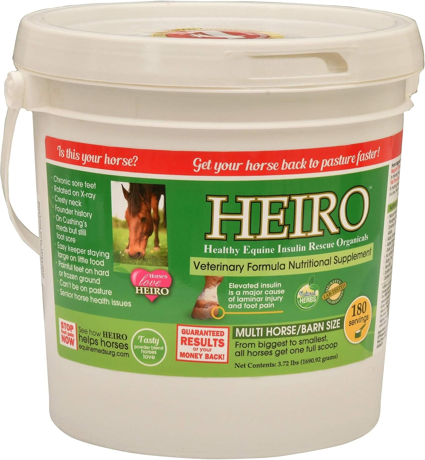 HEIRO Healthy Equine Nutritional Supplement for Horses, Herbal Blend with Magnesium and Vitamin E, Daily Metabolic Support Formula, Feed Powder, 90 Servings