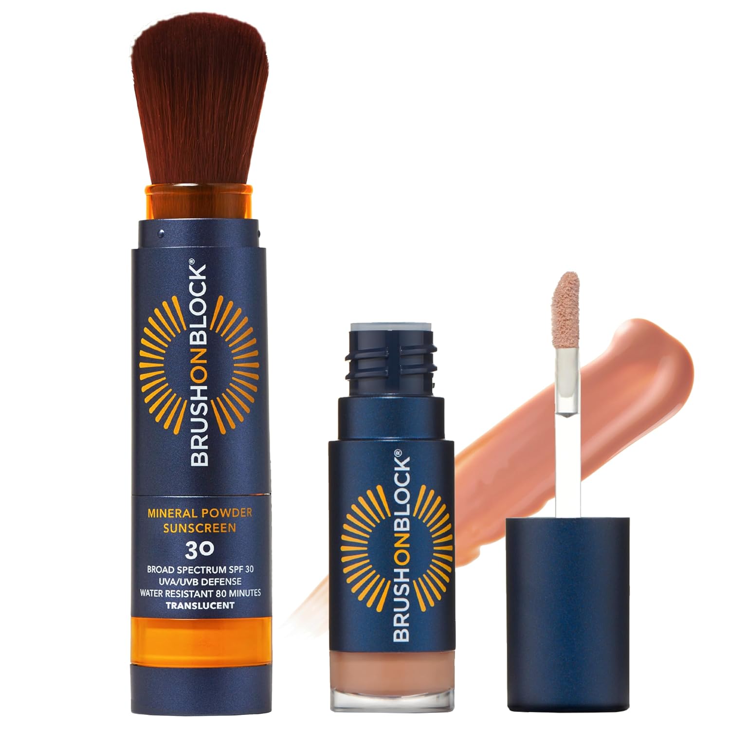 Brush On Block Full Face Sun Protection Kit, Translucent Mineral Powdered Sunscreen & Protective Lip Oil SPF 30, Reef Friendly, FSA HSA Eligible