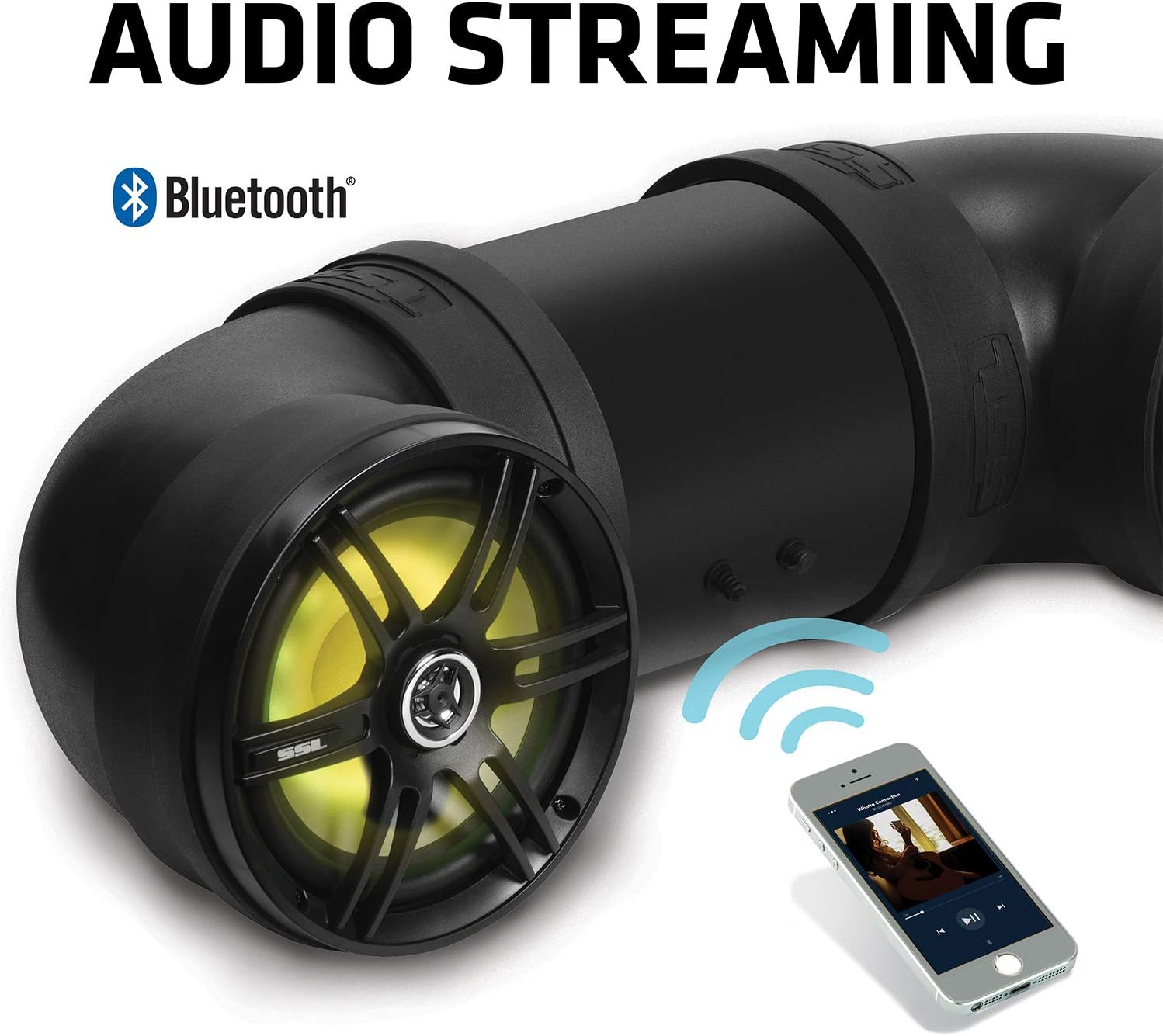 Soundstorm BTB8L 8 Inch 700W Bluetooth Amplified Marine Powersports UTV ATV Tube Speaker System with LED Lights, Black