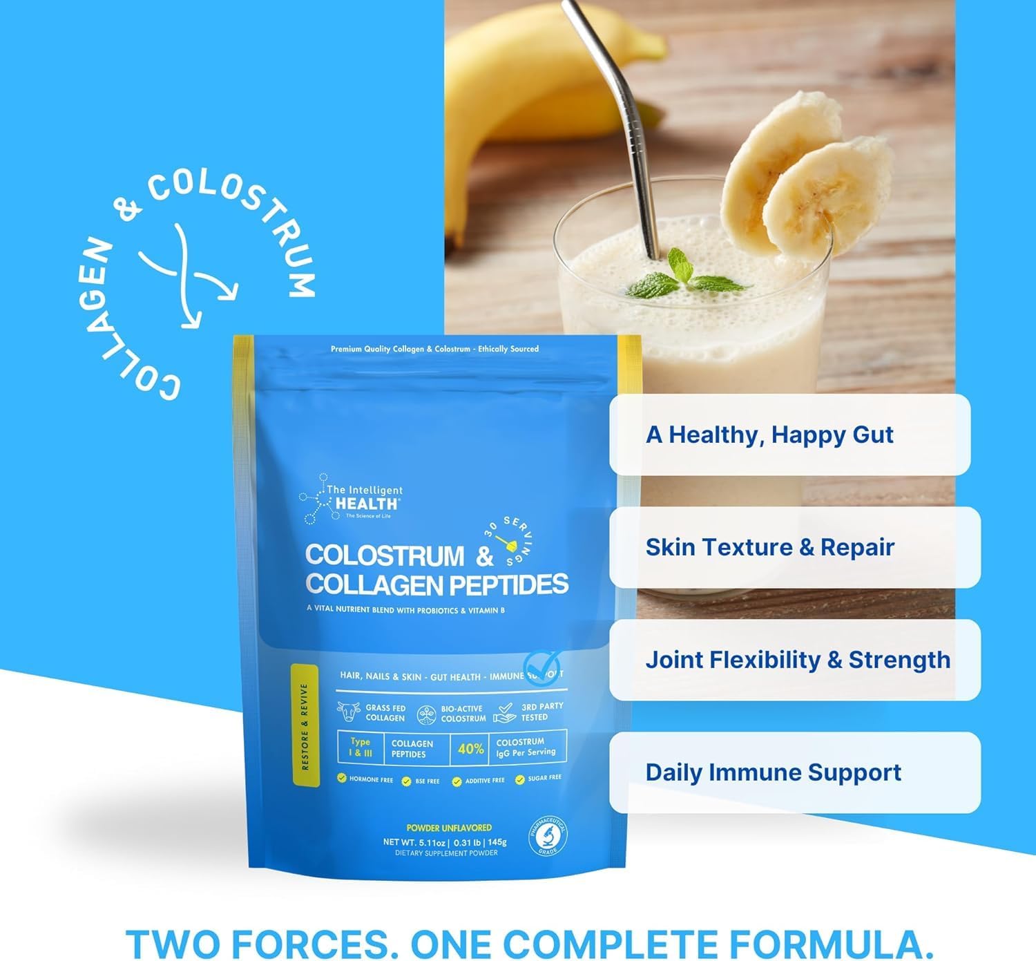 Collagen Peptides Powder, Hydrolyzed Collagen, Type I & III, 45 Servings | Grass Fed, Unflavored, Gluten Free, Keto/Paleo, Skin Support, Hair, Nail, Joints, 10g Servings, 15.9 Oz