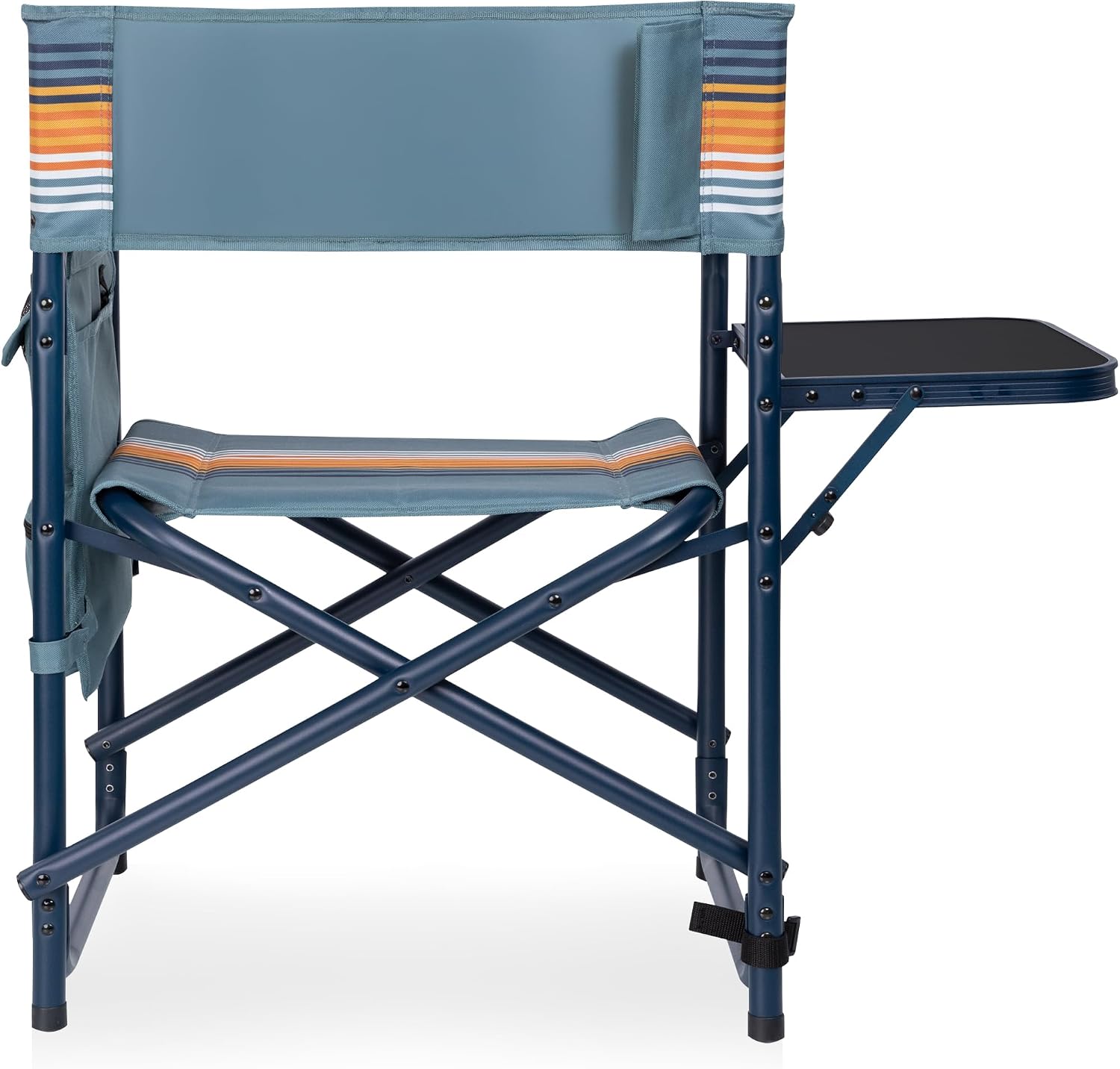 PICNIC TIME Sports Chair with Side Table and Armrest Caddy, Lightweight Aluminum Folding Outdoor Camping Chair for Adults, Portable Director Style Lawn Seating with Pockets & Carry Strap, (Navy Blue)