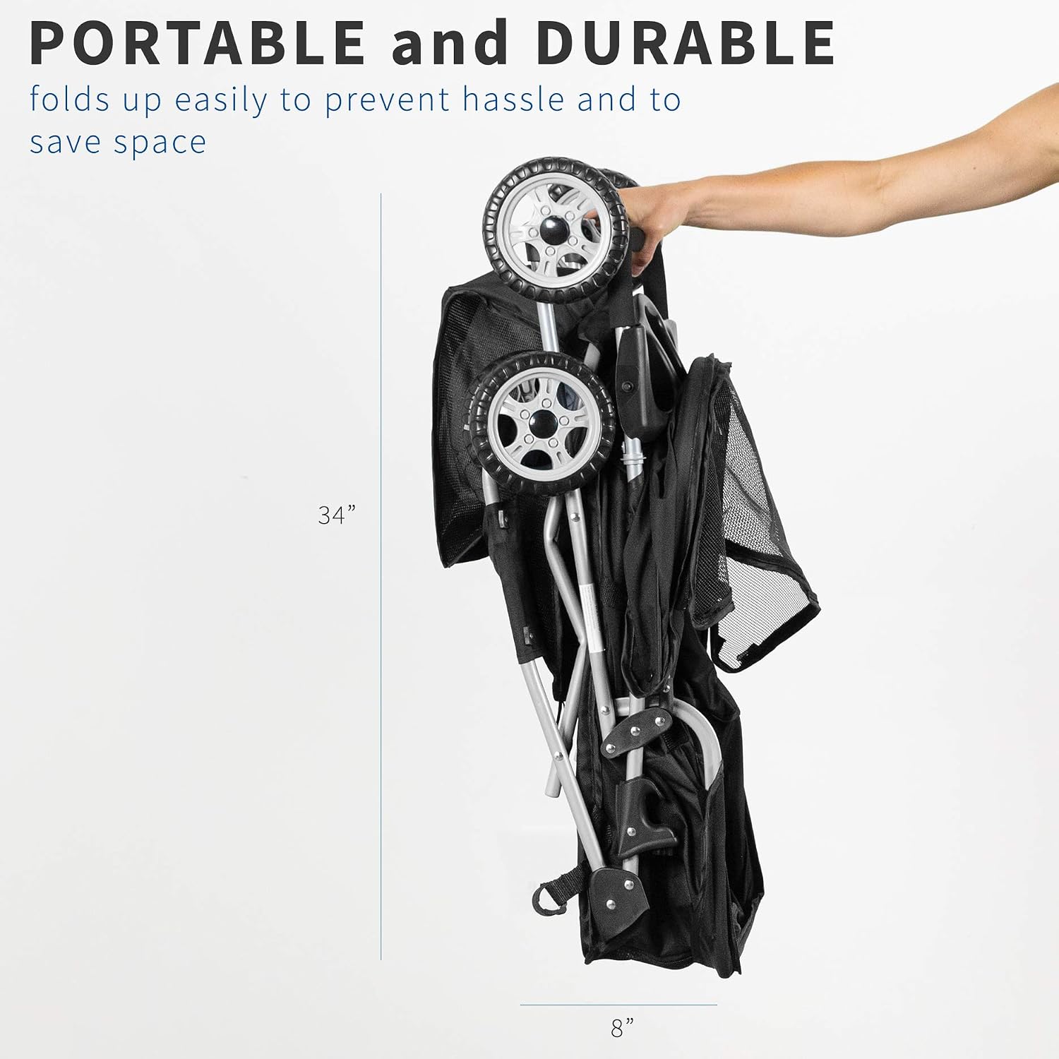 VIVO Black 4 Wheel Pet Stroller for Cat, Dog and More, Foldable Carrier Strolling Cart, STROLR-V001K