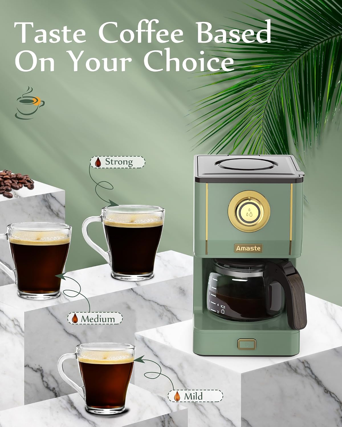 Amaste Drip Coffee Maker, Coffee Machine with 25 Oz Glass Coffee Pot, Retro Style Coffee Maker with Reusable Filter & Three Brewing Modes