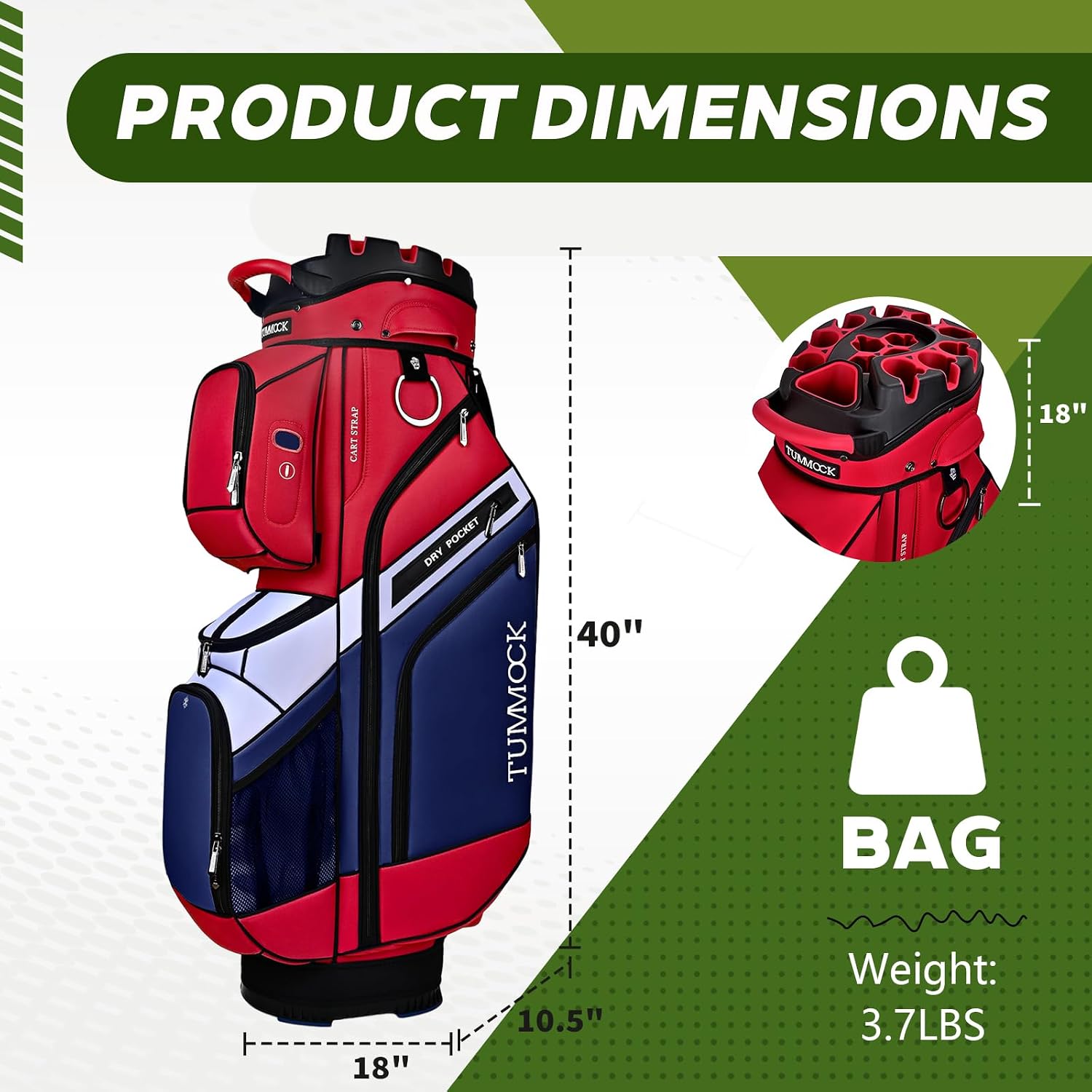 Golf Cart Bag, 14-Way Top Divider with Multiple Storage Pockets, Lightweight & Durable Golf Bag for Men, Cart-Friendly Design
