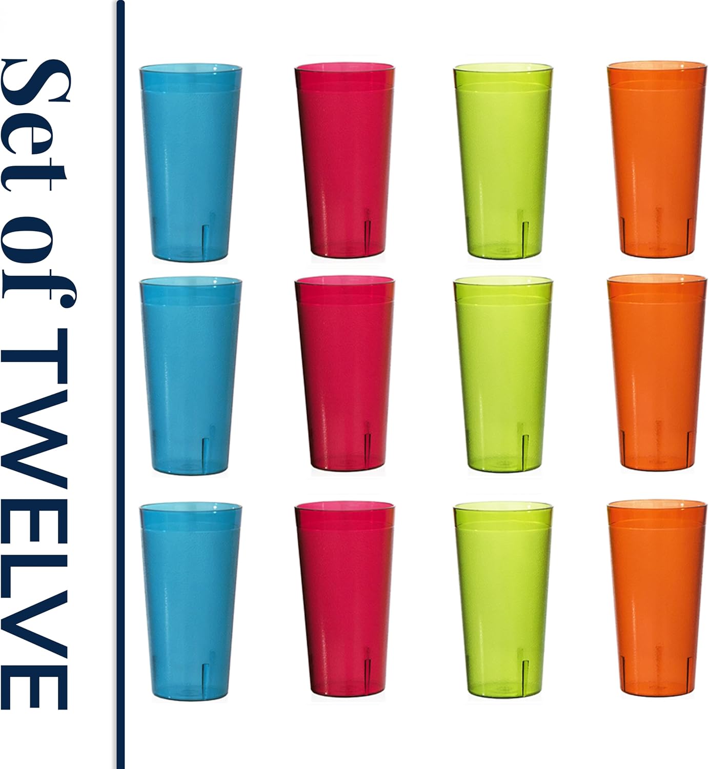 US Acrylic Cafe Plastic Reusable Tumblers (Set of 16) 20-ounce Water Cups Coastal Colors | Restaurant Style Drinking Glasses Value Set, Stackable, BPA-free, Made in the USA | Top-rack Dishwasher Safe