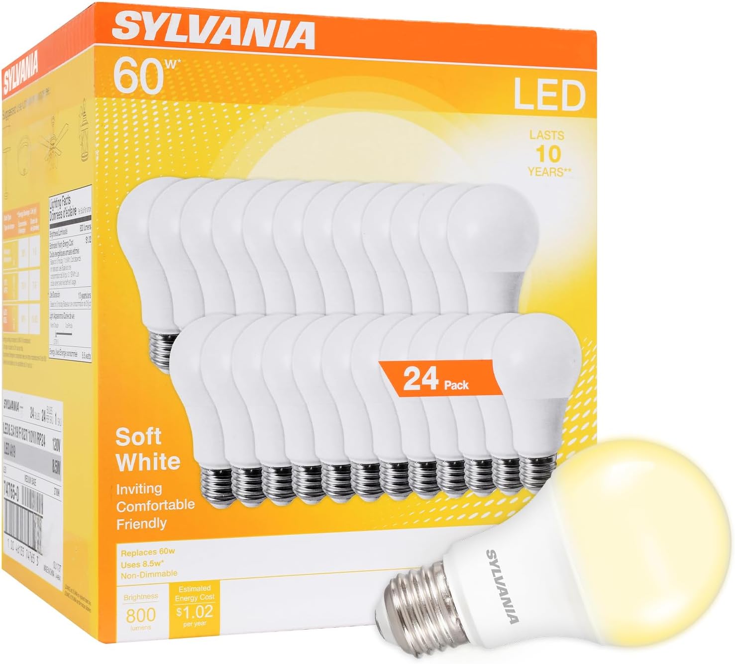 Sylvania LED A19 Light Bulb, 100W = 14W, Non-Dimmable, Frosted Finish, 1500 Lumens, 2700K, Soft White - 4 Pack (78101)