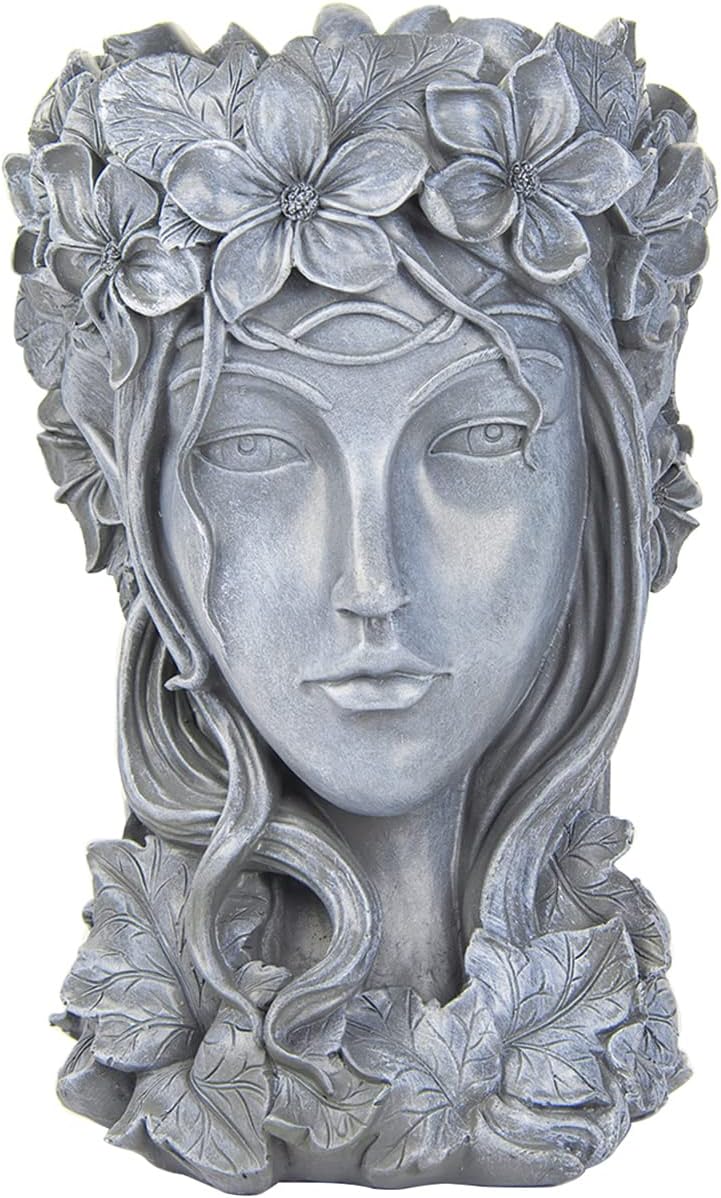 Sungmor Creative Goddess Head Planter Statue for Garden Ornaments | 9×9×14 Inch Premium Resin | Cool Face Large Diameter Flower Pot for Patio Lawn