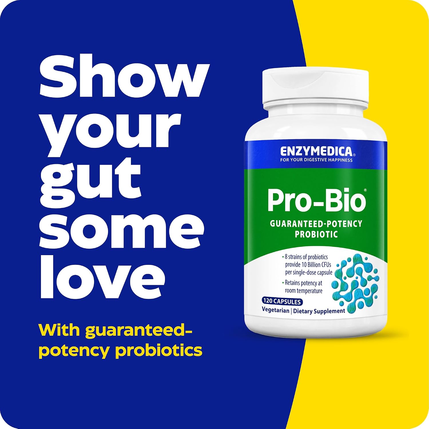 Enzymedica Pro-Bio Probiotic Supplement for Digestive & Gut Health - Daily Probiotic Capsules for Women & Men, 10 Billion CFU, Helps Reduce Gas & Bloating, Stomach Acid Resistant - 30 Caps
