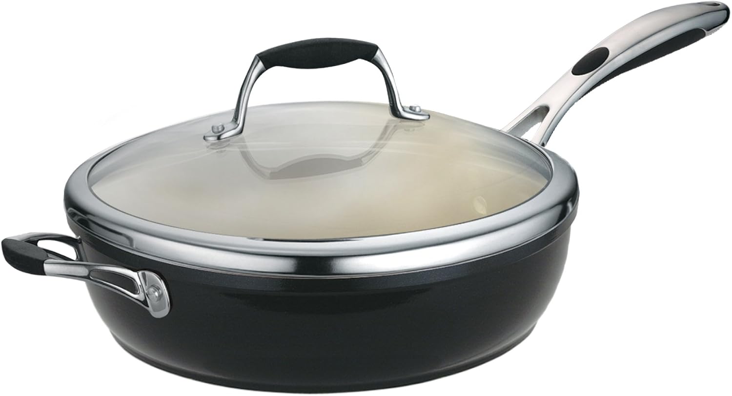 Tramontina Ceramica Deluxe 1.5-Quart Sauce Pan with Glass Lid | Ceramic Non Stick Small Saucepan, Oven-Safe, Metallic Black