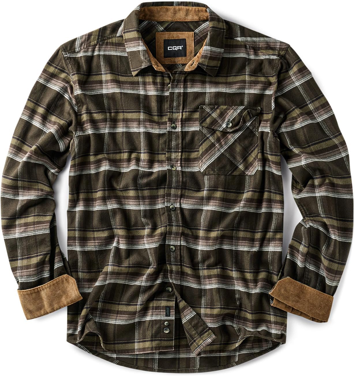CQR Men's 100% All Cotton Button Down Flannel Shirts, Long Sleeve Brushed Warm Soft Casual Outdoor Plaid Shirt
