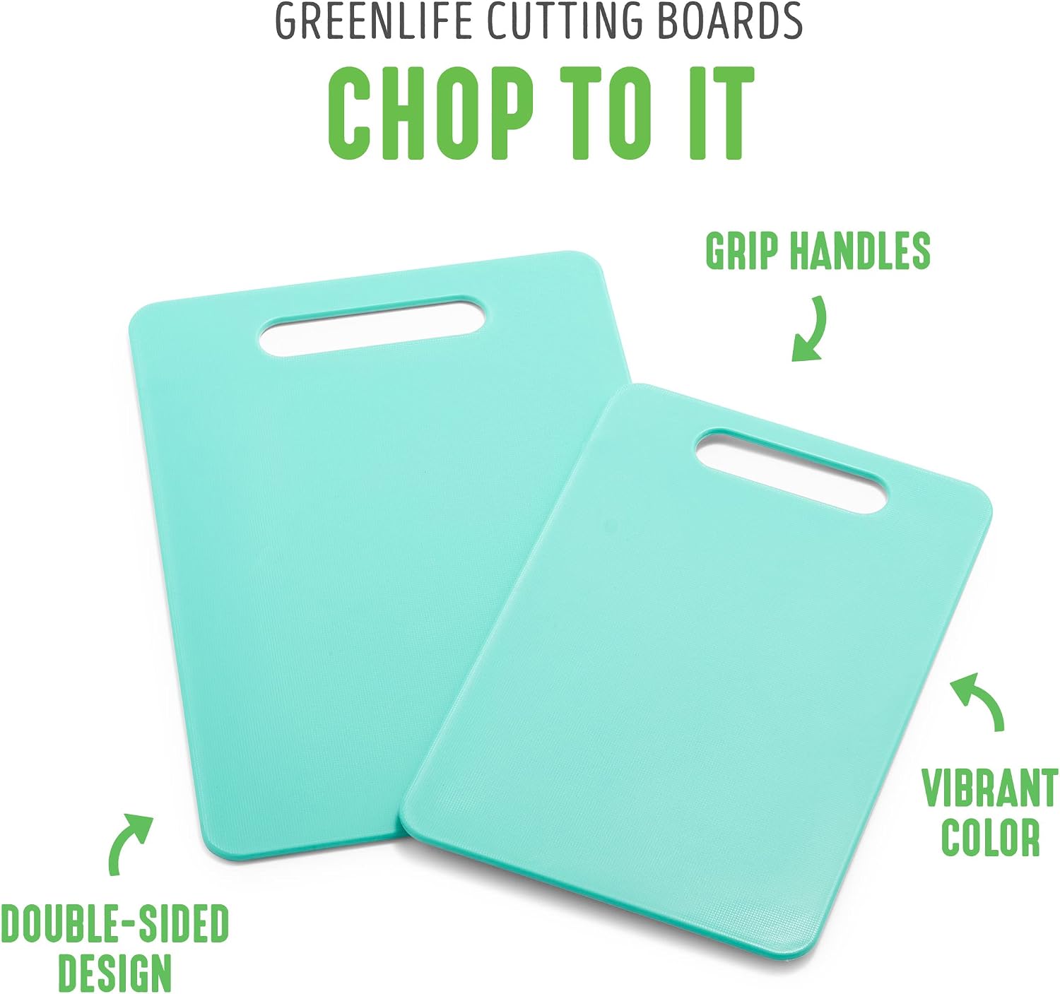GreenLife Cutting Board Set 8x12" & 10x14", Extra Durable, Meal Prep, Non-Slip, Grip Handles, Crack Resistant, Dishwasher Safe, Reversible, Versatile Kitchen Essentials, Turquoise