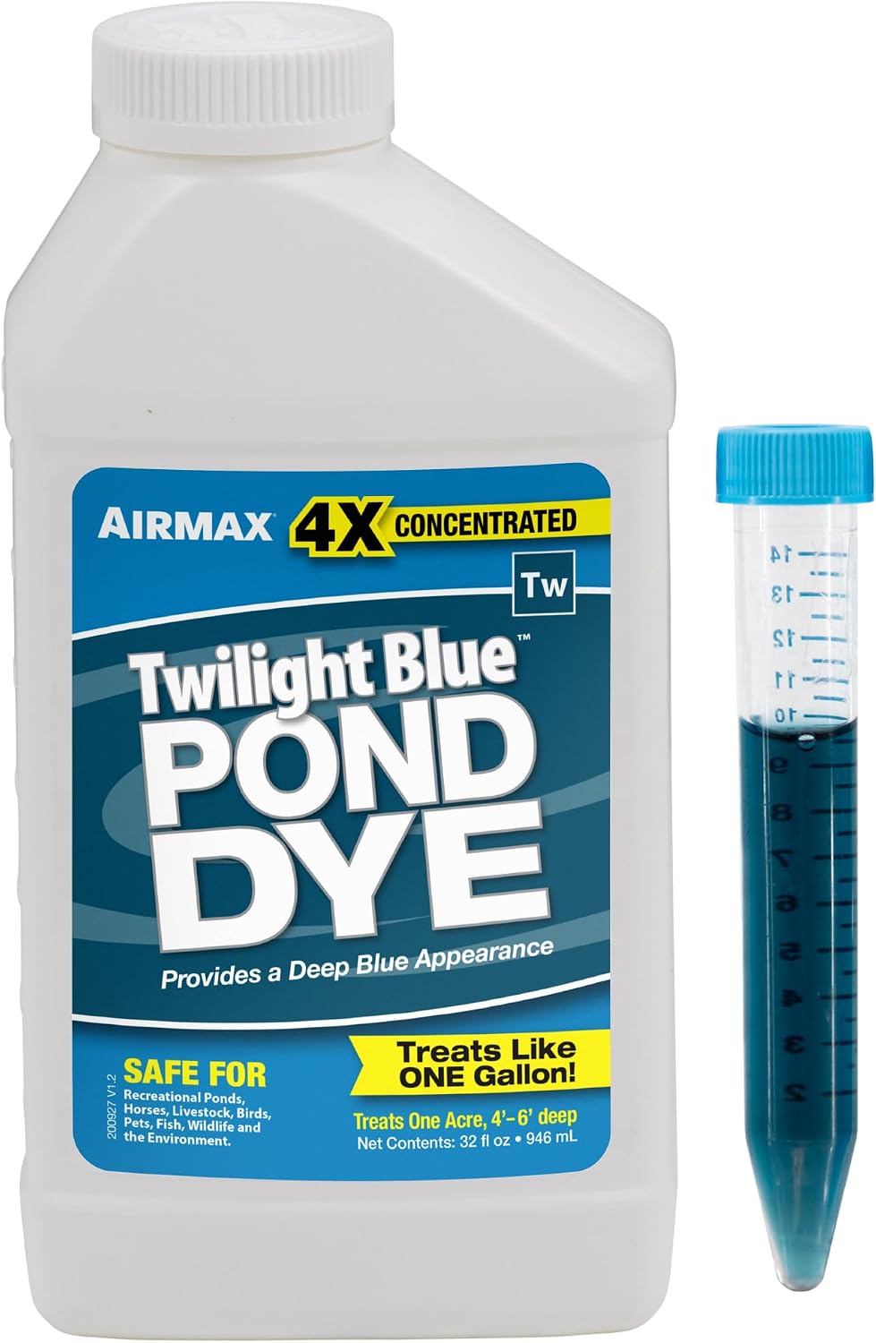 Airmax Pond Dye Plus, Nature's Blue Pond & Lake Water Colorant, 1 Gallon | Natural beneficial bacteria clarifier shades plants and algae from sunlight; fish and livestock safe