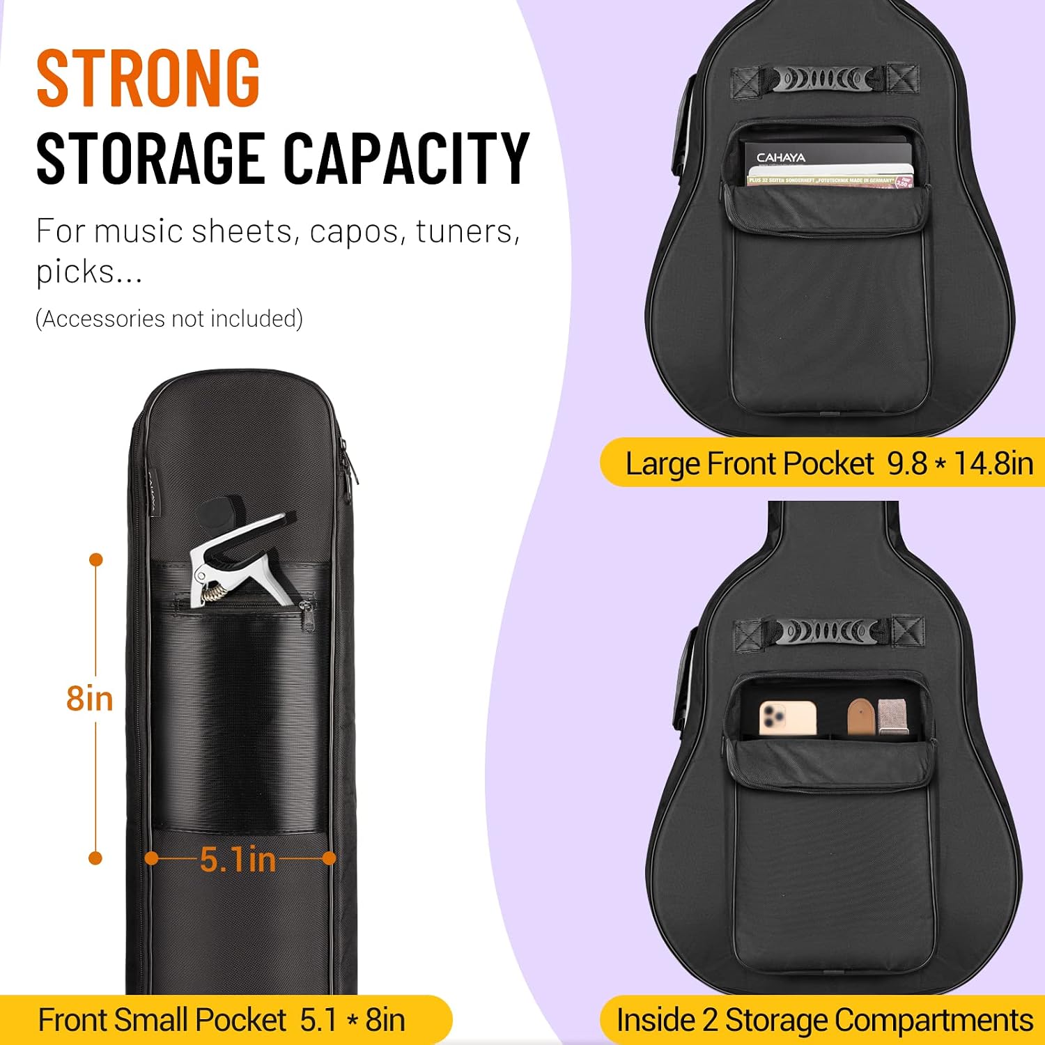 CAHAYA Guitar Bag Upgraded Premium Version for 40 41 42 Inch Acoustic Guitar Gig Bag 0.5in Thick Sponge Overly Padded Water Resistent Guitar Case