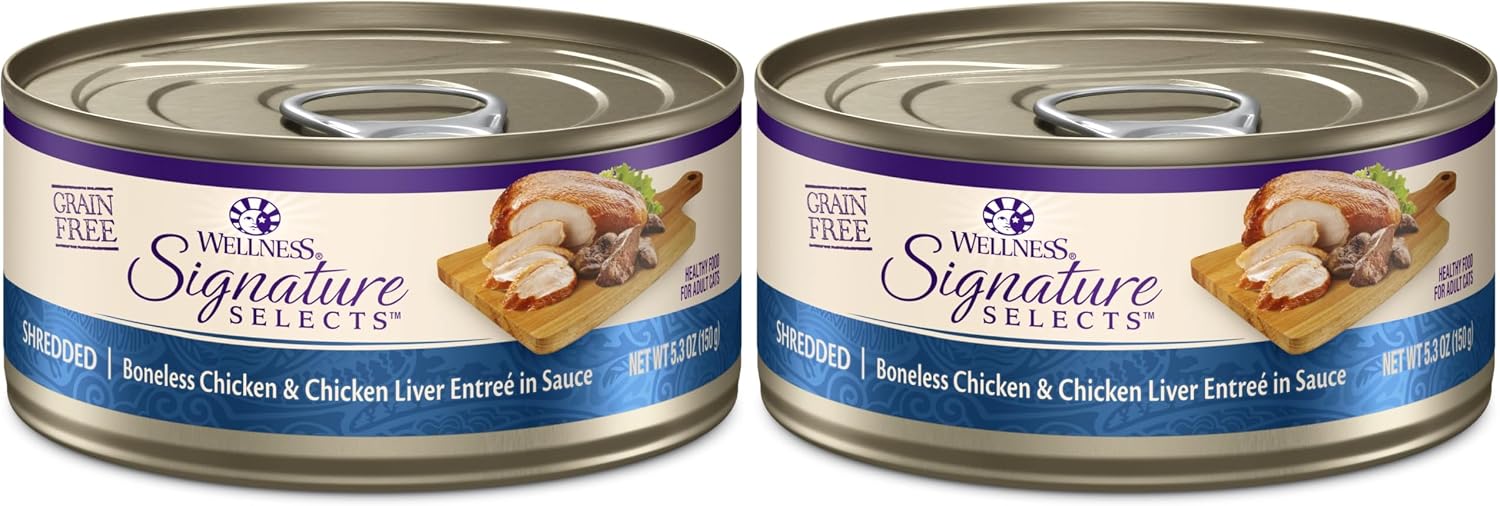 Wellness CORE Signature Selects Shredded Adult Canned Wet Cat Food, Natural, Protein Rich, Grain Free, Chicken Entrée Recipe, 2.8 oz, Pack of 12 Cans
