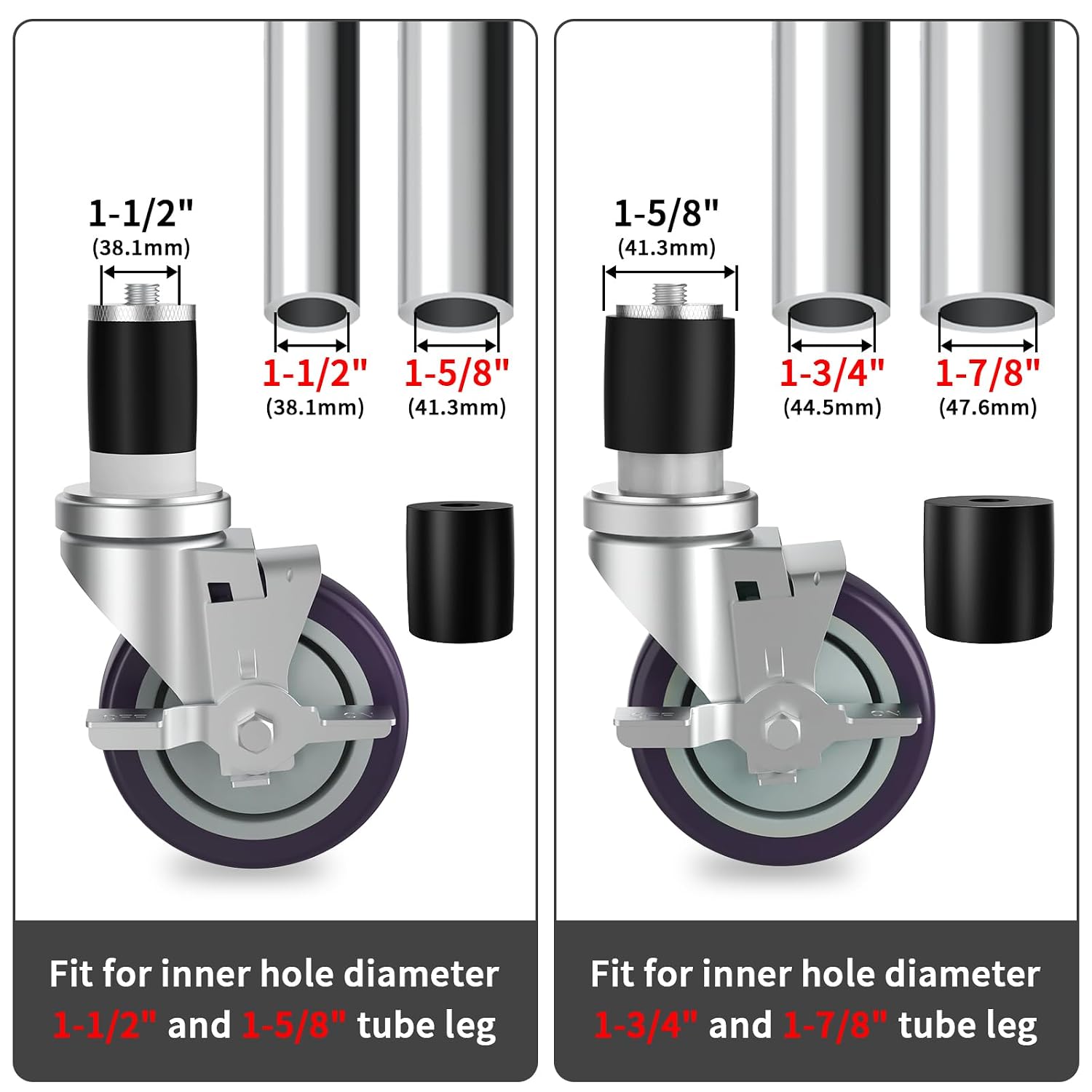 4 Inch Expanding Stem Caster Set of 4 for Stainless Steel Table