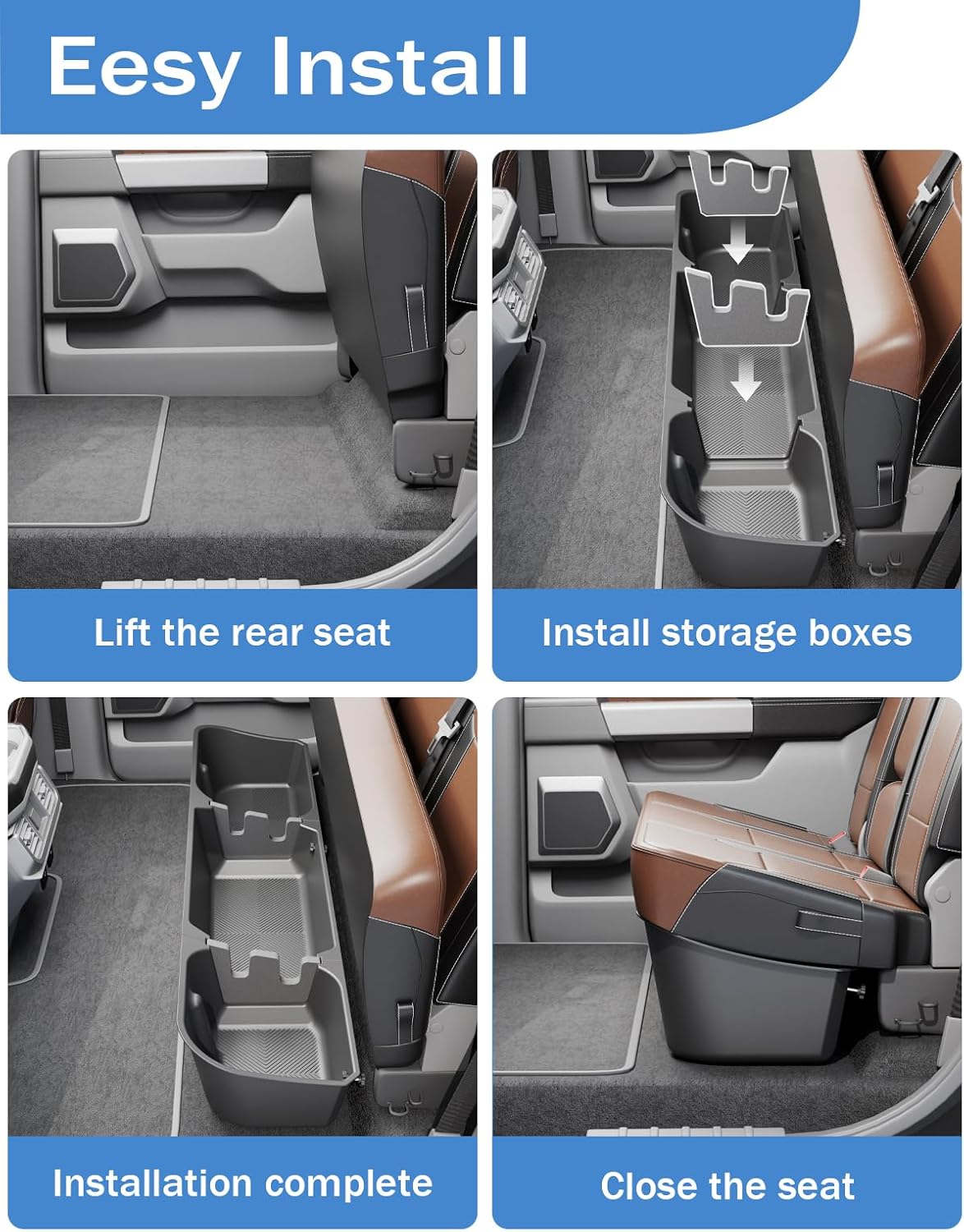 FengYu Under Seat Storage Box for 2015-2026 Ford F-150 F150 SuperCrew Cab | 2017-2026 F-250/F-350/F-450/F-550 Super Duty,F-150 Rear Underseat Storage Truck Organizer Tool Box