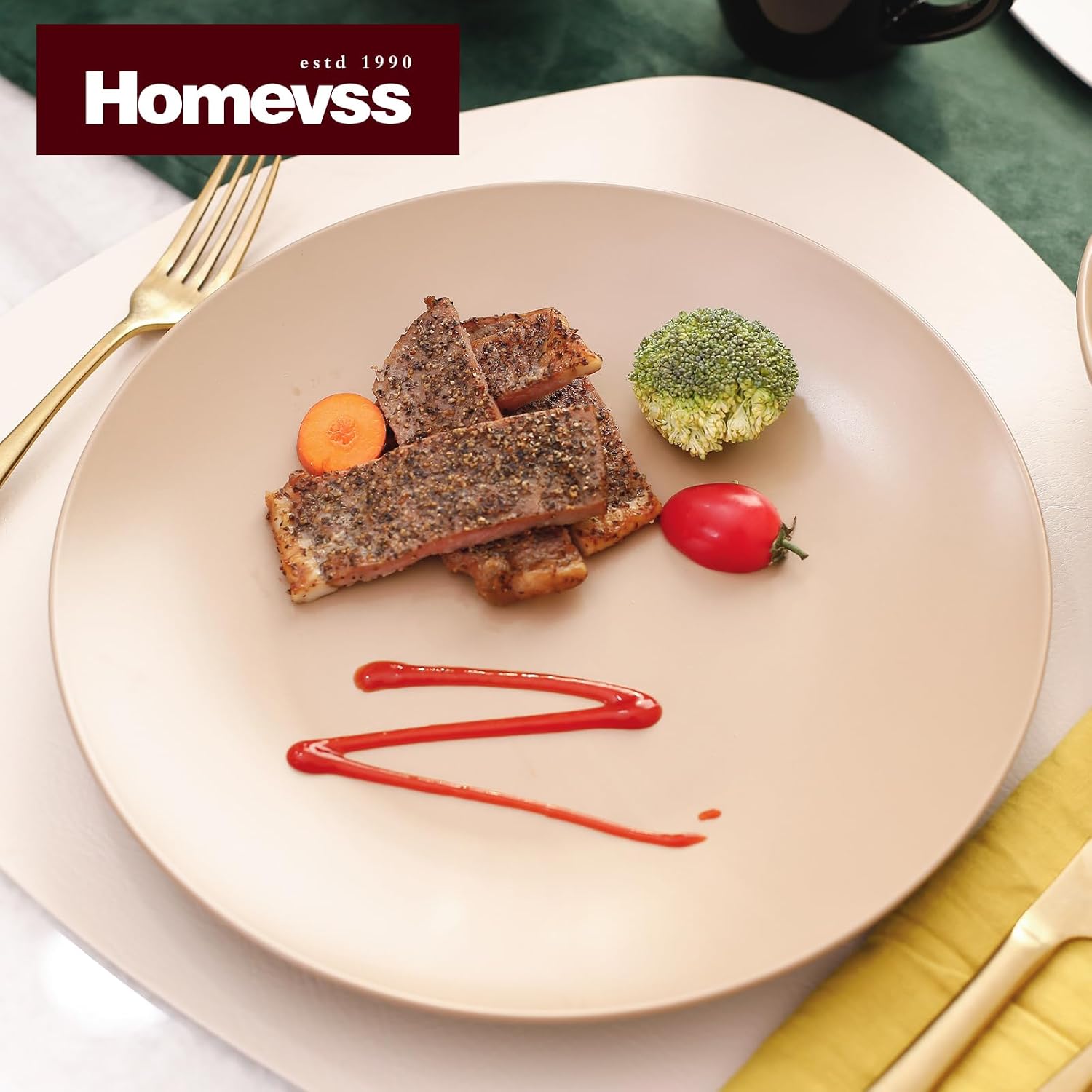 Stoneware Two-Tone Colors Life 16pc Dinner Set，Outside Shiny Black + Inside Matte Glaze Olive
