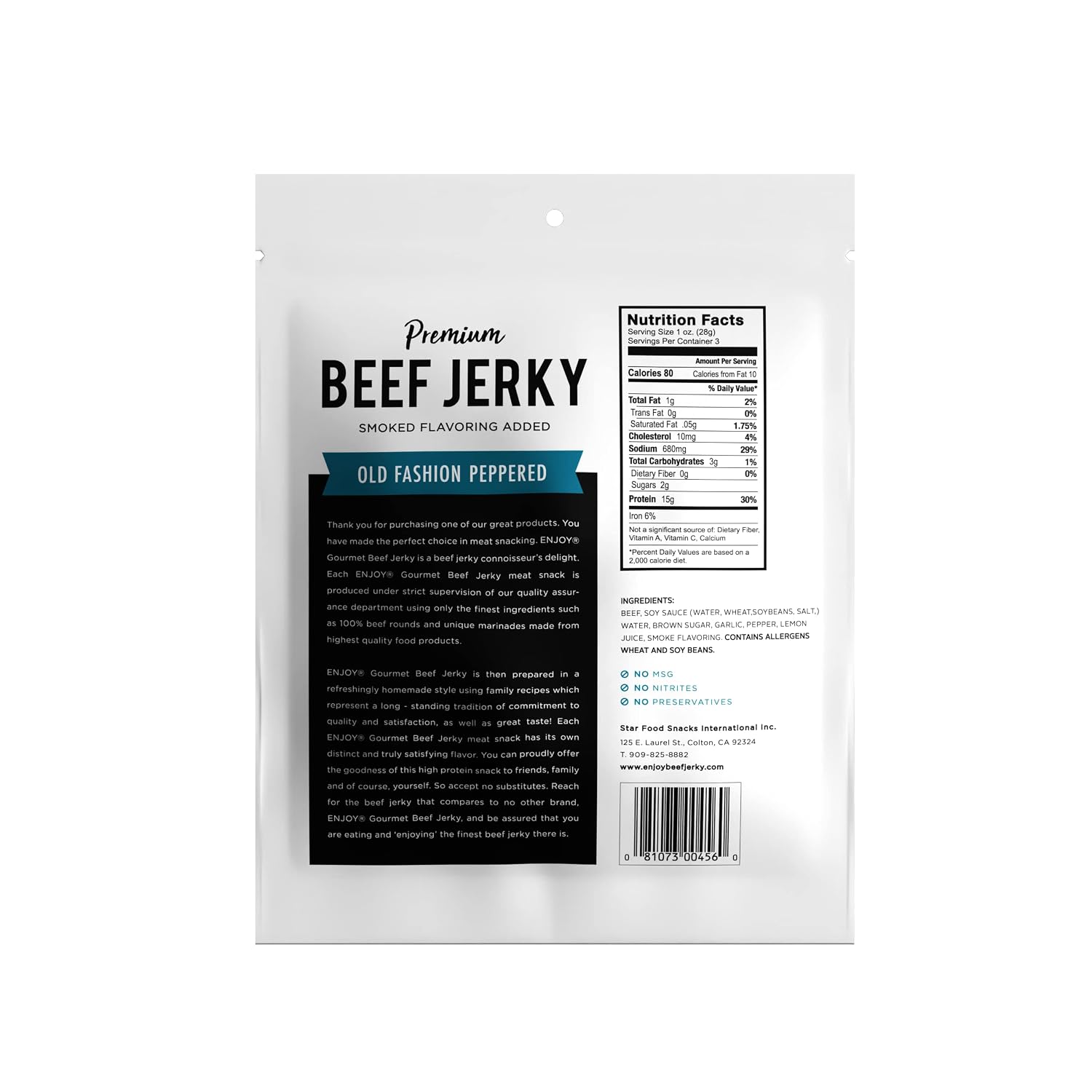 Enjoy Peppered Beef Jerky 8 oz (Pack of 1) | High Protein | No Nitrites