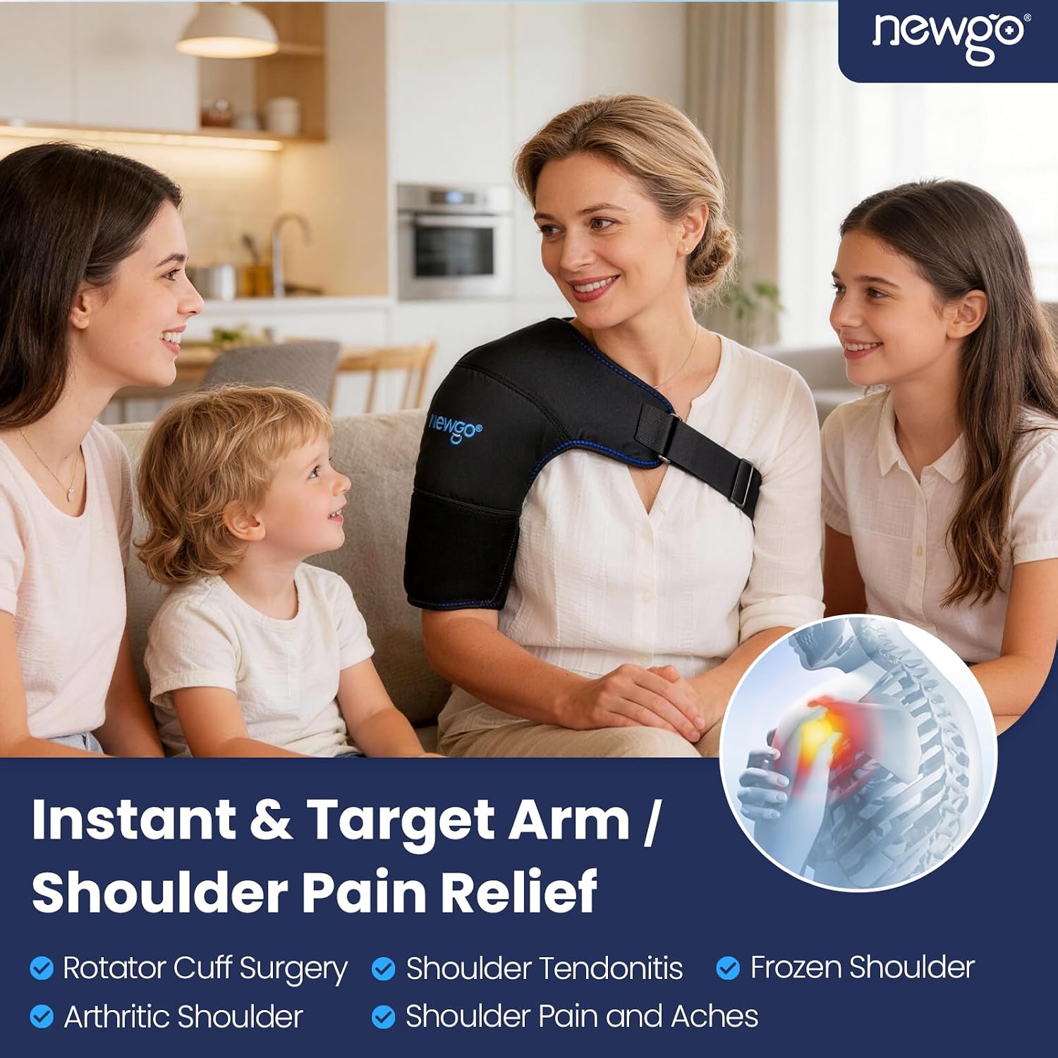 NEWGO Shoulder Ice Pack, Compression for Both Shoulders, FSA Eligible, M