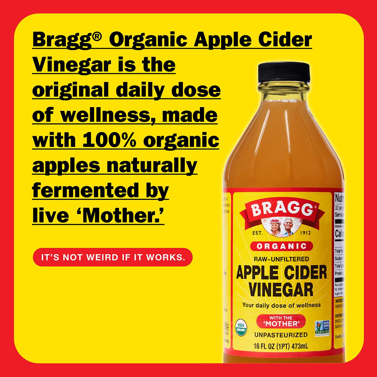 Bragg Organic Apple Cider Vinegar, Raw, Unfiltered, With The Mother, 128 oz