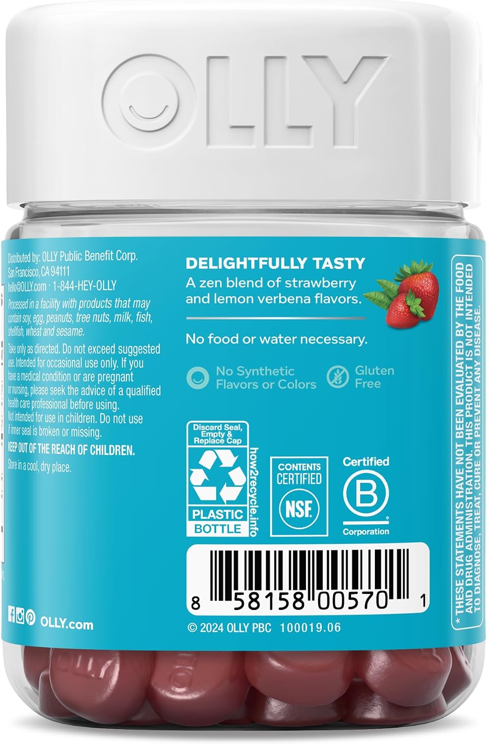 OLLY Goodbye Stress, Stress Support* Supplement, 50mg L-Theanine - 42 Count