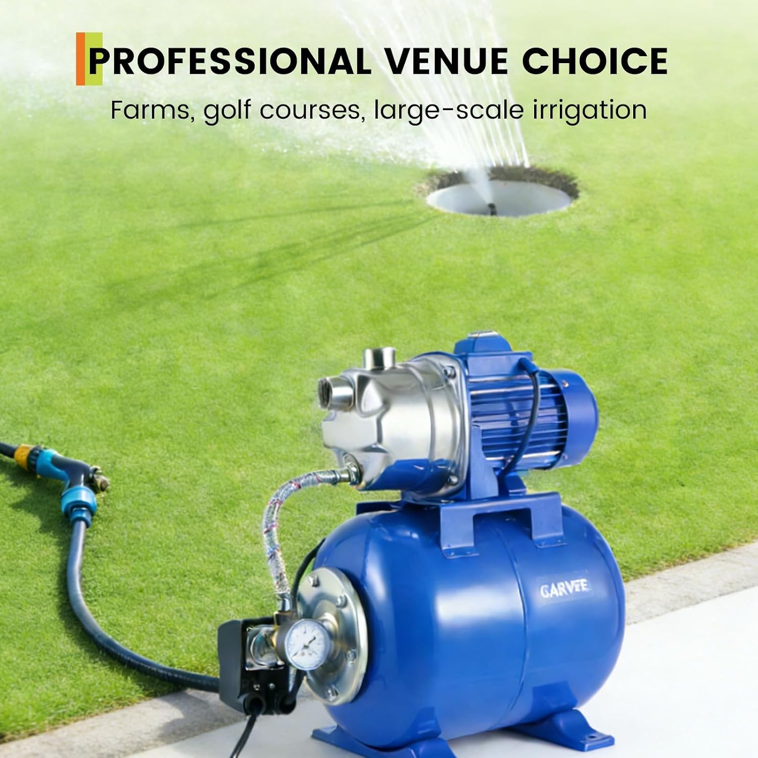 1HP Stainless Steel Water Transfer Pump with Well Pressure Tank – Shallow Well Pump & Irrigation Pump Combo, 130ft Max Lift, 20ft Suction Lift, Automatic Pressure Switch for Farm Use