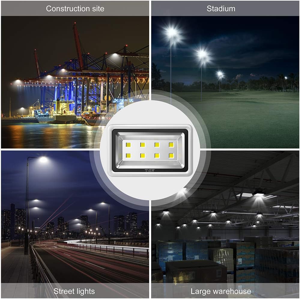 200W LED Flood Lights Outdoor, 110-285V, 20000LM Super Bright Security Light Fixture, IP66 Waterproof 6000K Daylight White，Landscape Commercial Industrial Lighting Fixtures