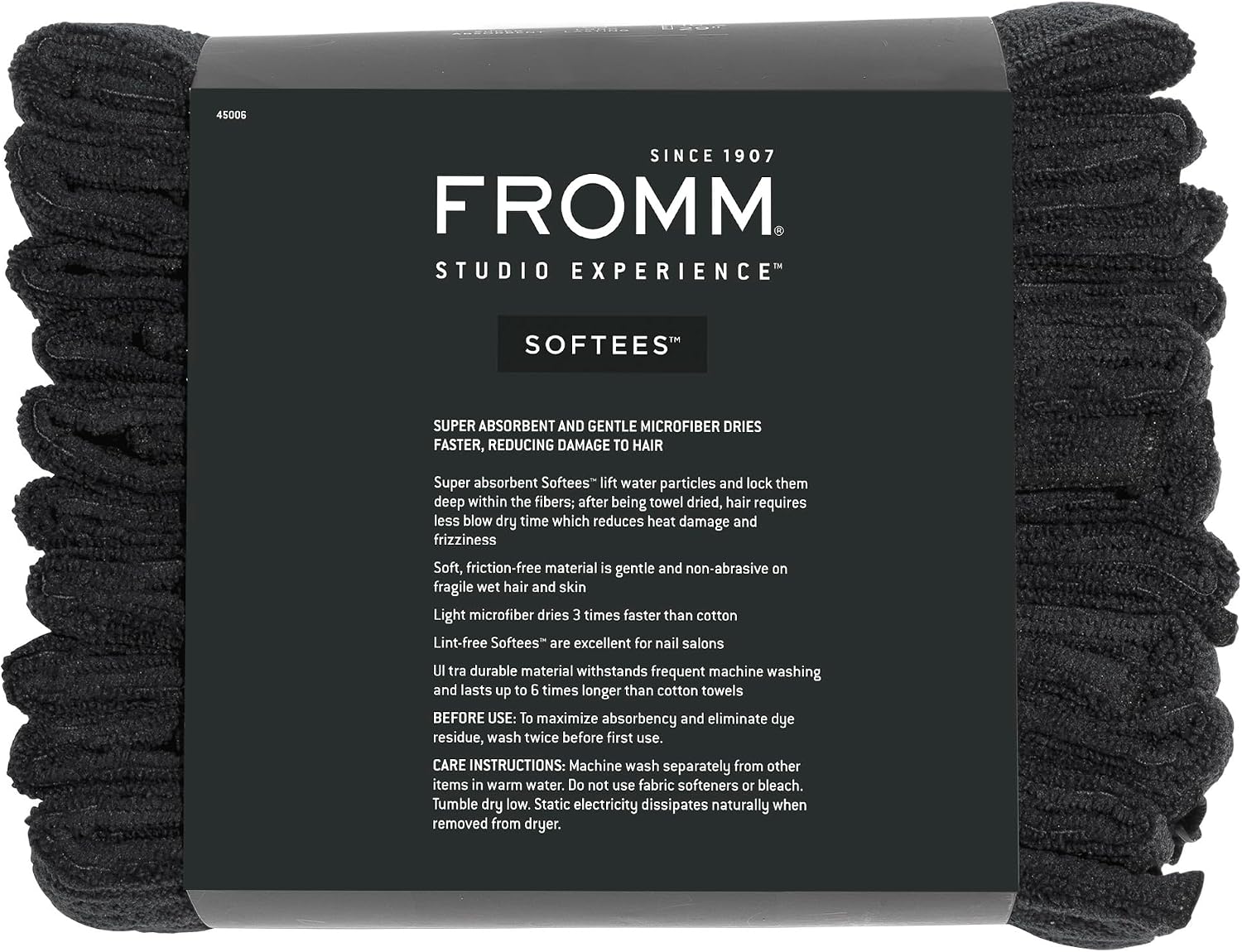 Fromm Softees Microfiber Hair Towels, Absorbent Salon Hair Towels for Hairstylists, Barbers, Spa & Gym, Fast-Drying, Ultra-Soft, Lint-Free, Multi-Purpose Towels, 16" x 29"- 10-Pack - Black