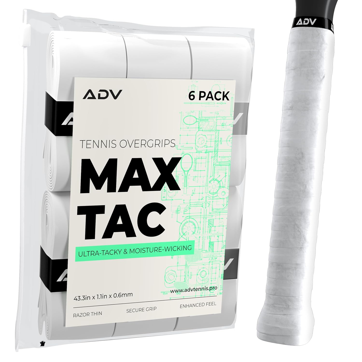 ADV MaxTac Tennis Overgrip, Tacky Moisture-Wicking Grip (Orange, 12-Pack)