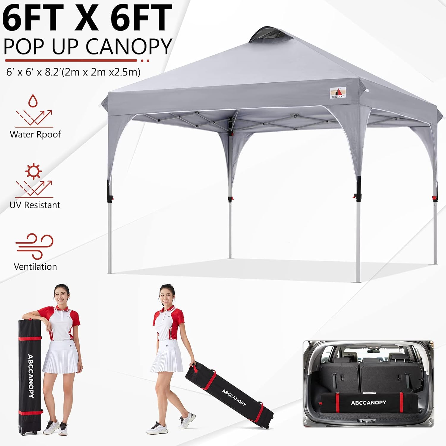 ABCCANOPY Outdoor Pop up Canopy Tent, 10x10 Instant Portable Canopy for Camping, Beach, Backyard,Gray | Water resistant & UV protection canopy, easy setup, with carry bag, ideal for camping, beach, backyard, market events