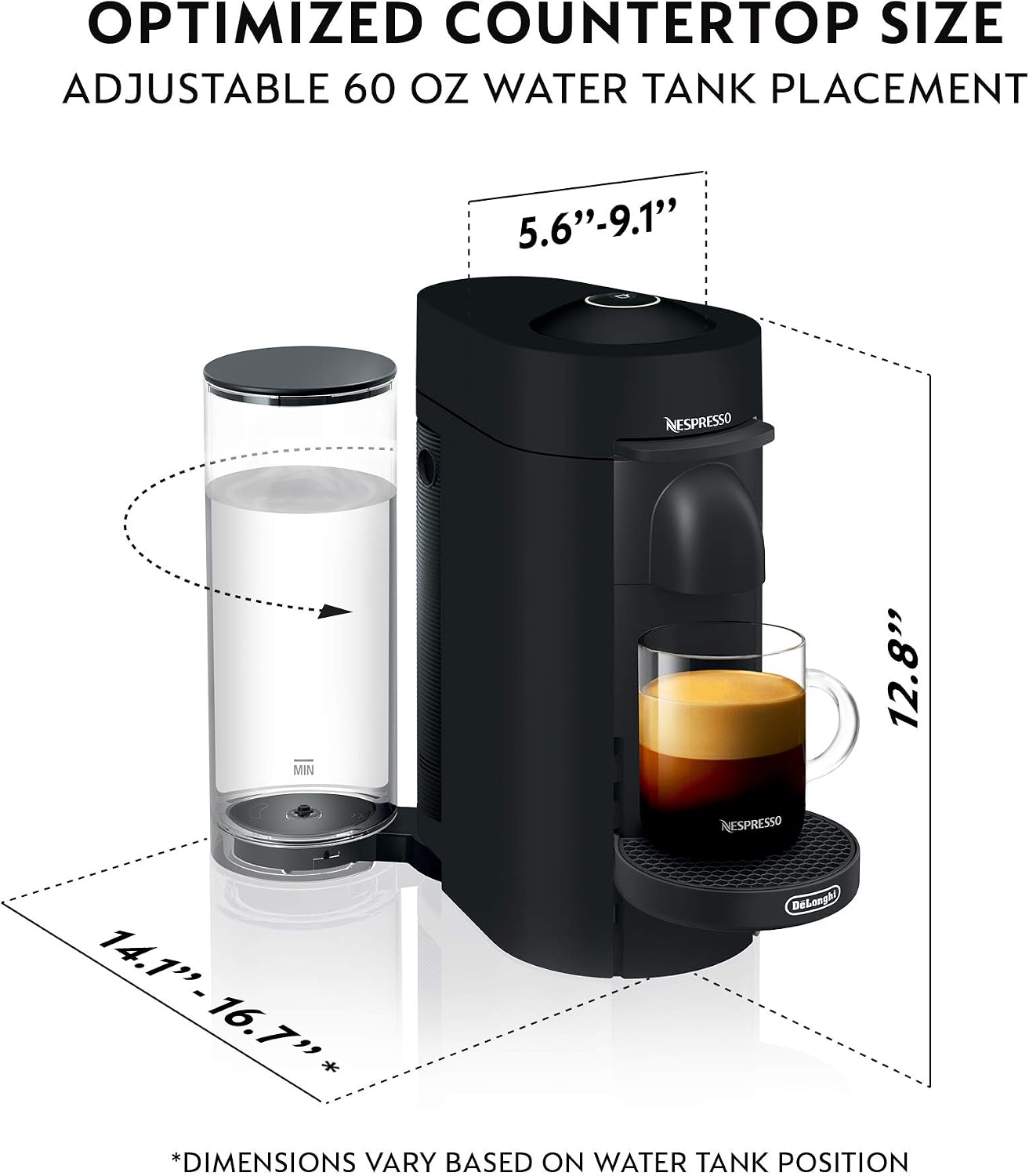 Nespresso Vertuo Plus Coffee & Espresso Maker by De'Longhi, Grey | Grey coffee machine that brews 4 cup sizes: 5 and 8 oz. coffee, plus single and double espresso, at the touch of a button.