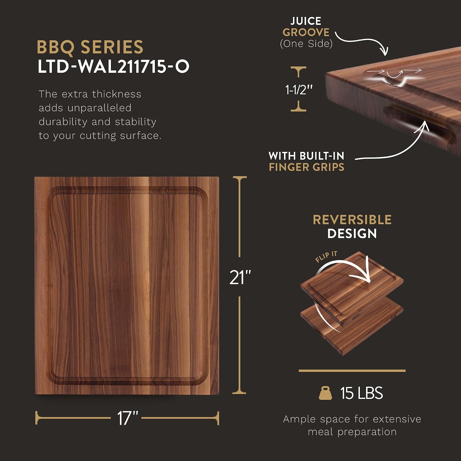 John Boos BBQ Series Rectangular Wooden Walnut Cutting Board, 3-Pack