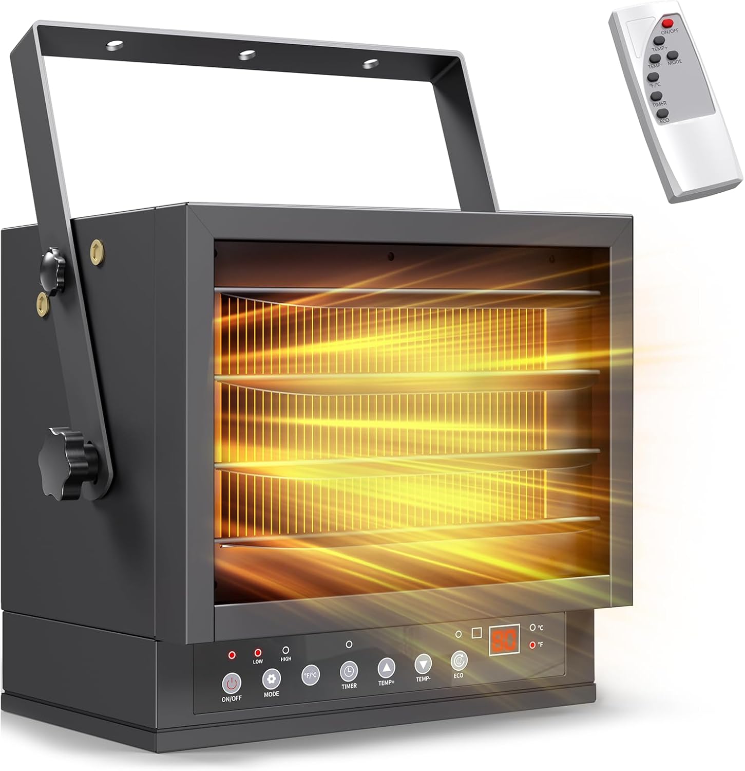 7500W Electric Garage Heater with Remote, 240V Hardwired Shop Heater | ECO Mode, 12H Timer, Ceiling Mount Design, Adjustable Thermostat